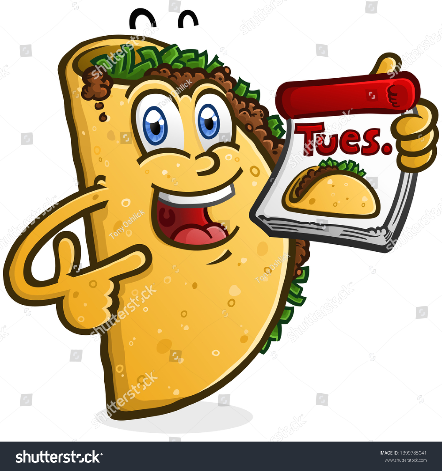 SVG of A happy smiling Taco cartoon character holding a calendar for Taco Tuesday svg