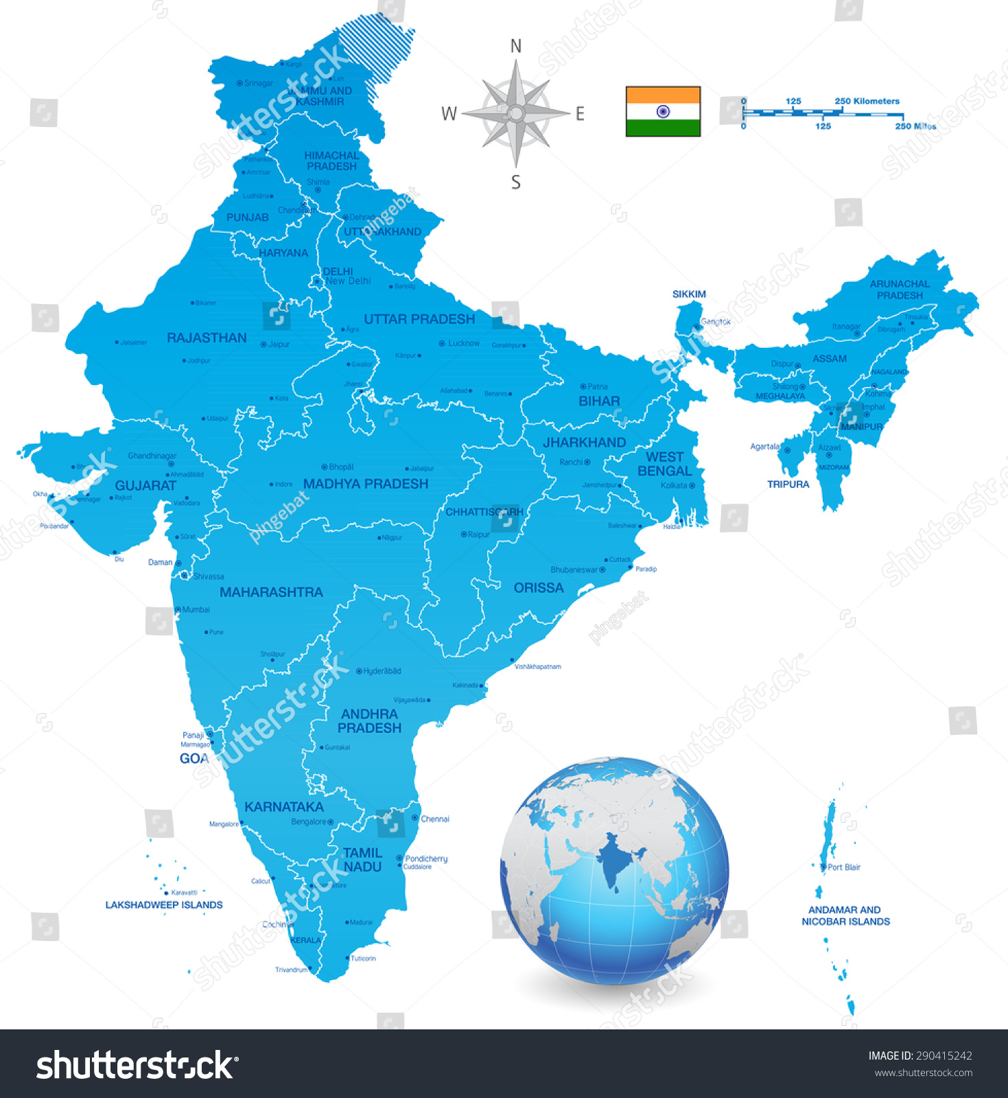 Vektor Stok High Detail Vector Map Republic India (Tanpa Royalti ...