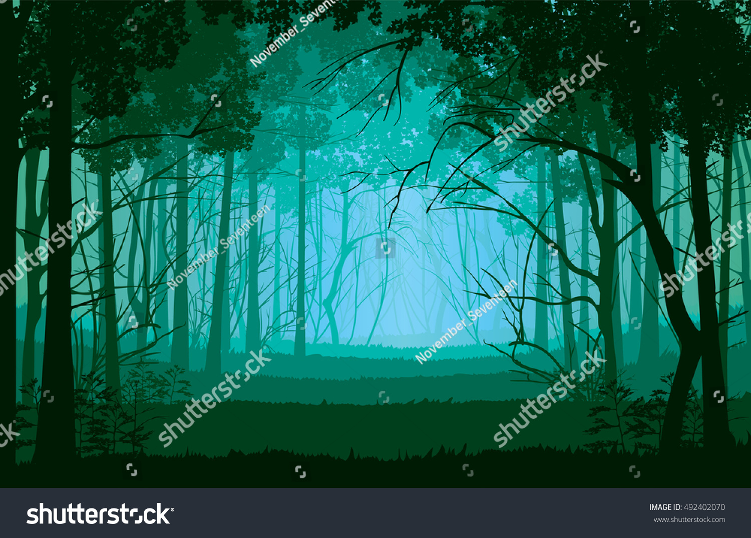 深い森のある風景の高品質な背景 フラットスタイル のベクター画像素材 ロイヤリティフリー