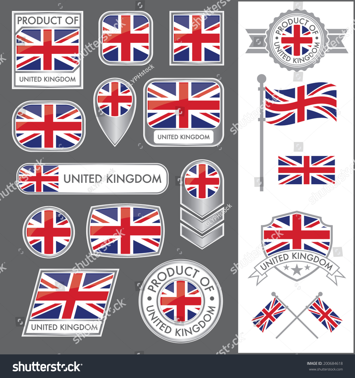SVG of A huge vector collection of British flags in multiple different styles. In total there are 17 unique treatments that will be useful for a variety of applications. svg