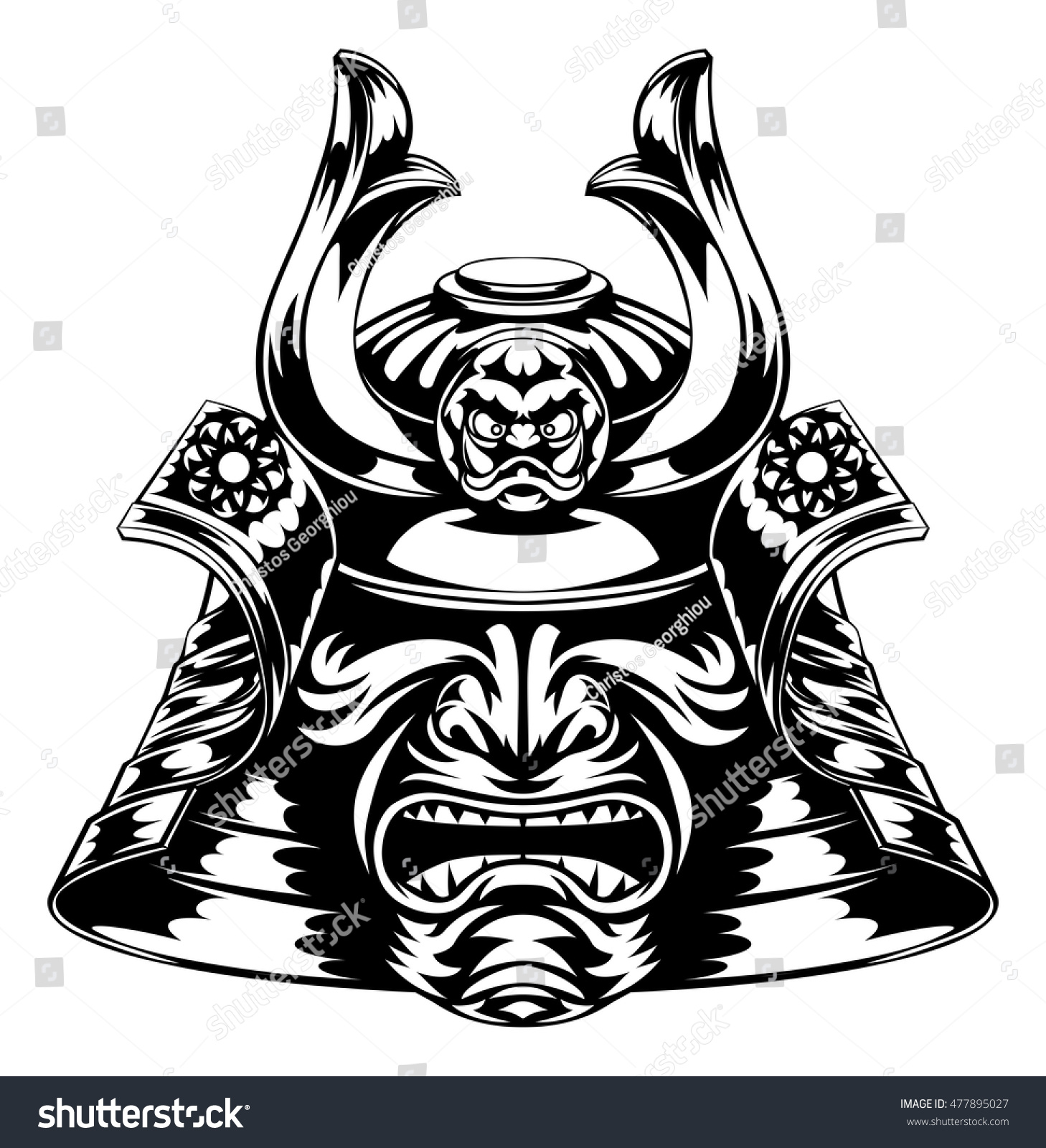 Hakuun Japanese Samurai Mask Helmet Illustration Liittyva Vektorikuva Rojaltivapaa 477895027