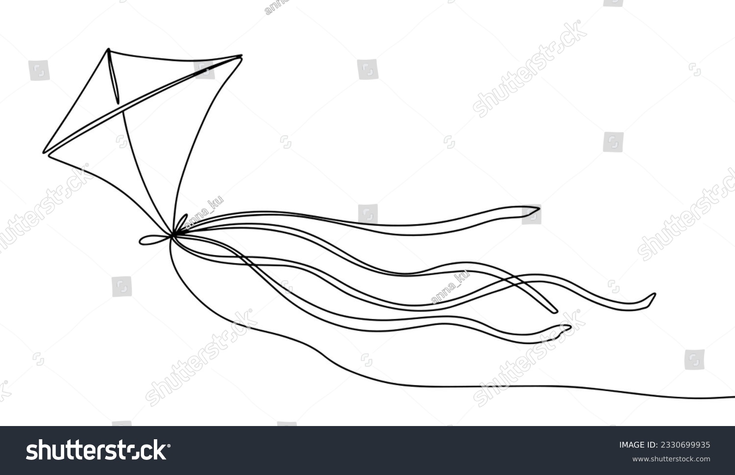 SVG of A kite with ribbons rushed into the sky. Fly in the wind. International Kite Day. One line drawing for different uses. Vector illustration. svg
