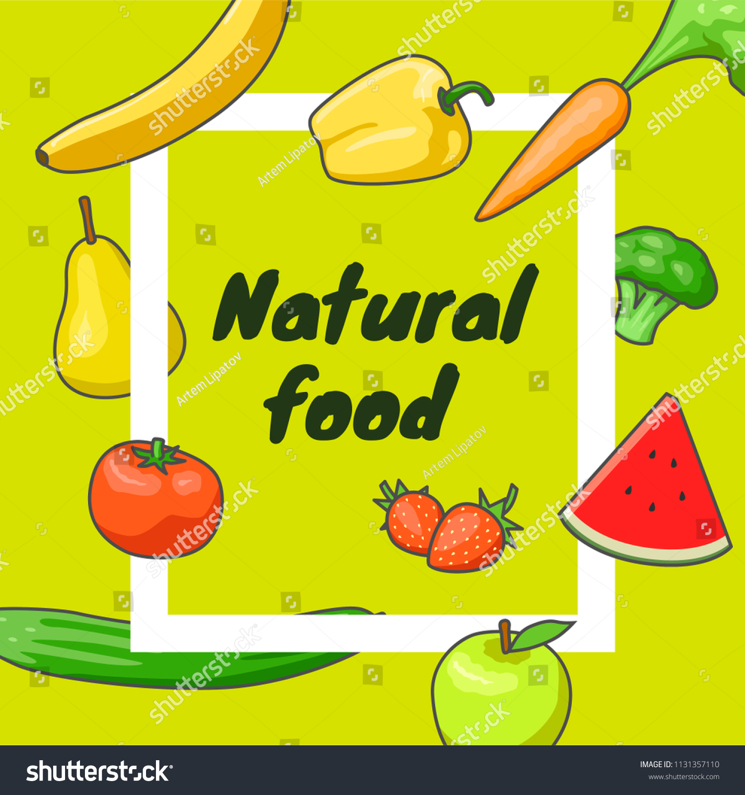 Label Cartoon Fruits Vegetables Green Banner Stock Vector (Royalty Free ...