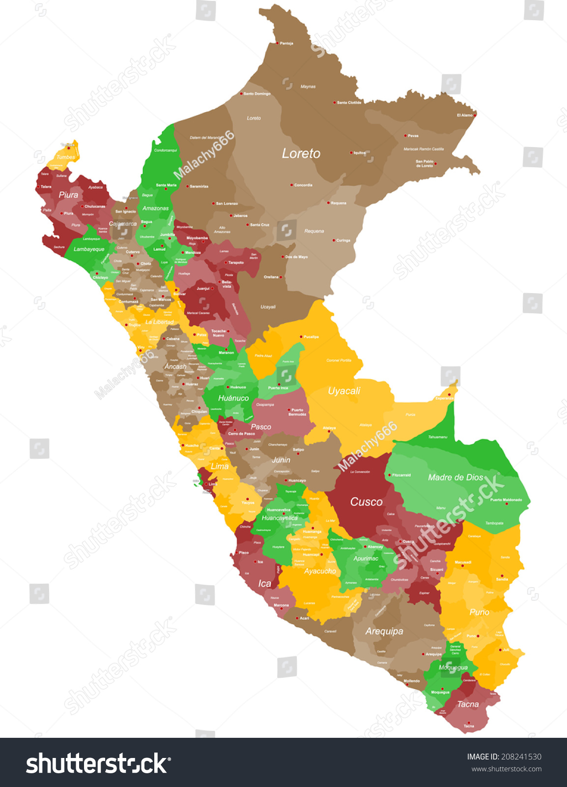Large Detailed Map Peru All Counties Stock Vector (Royalty Free) 208241530