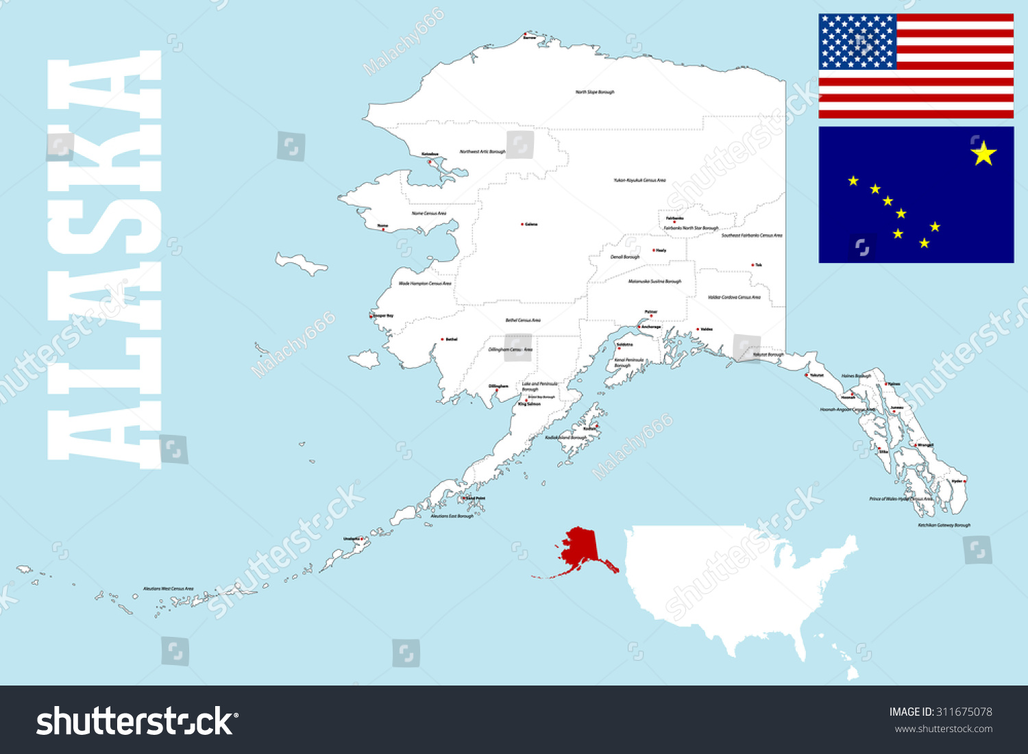 Large Detailed Map State Alaska All Stock Vector 311675078 - Shutterstock