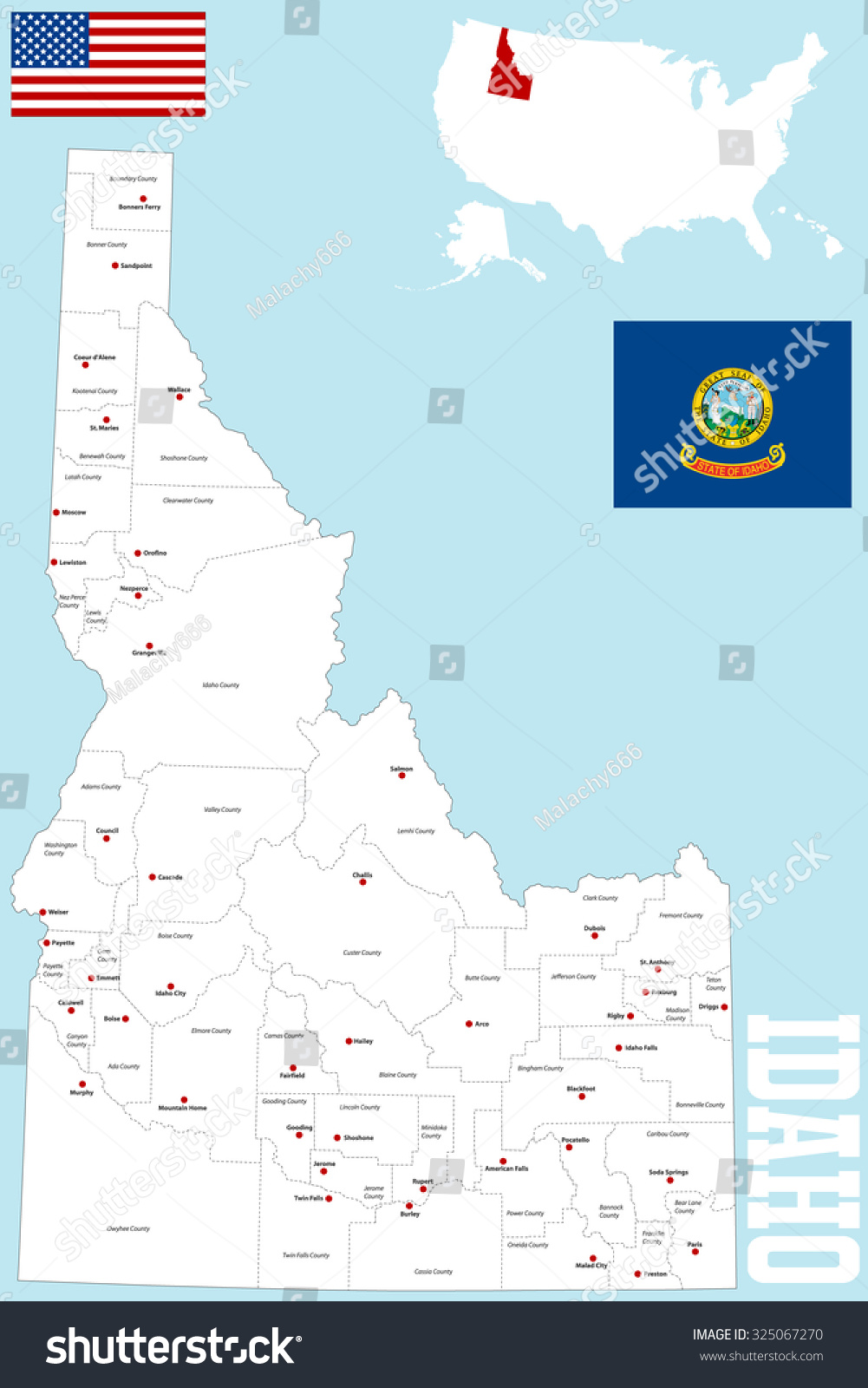 Large Detailed Map State Idaho All 325067270 Shutterstock   Stock Vector A Large And Detailed Map Of The State Of Idaho With All Counties And Main Cities 325067270 