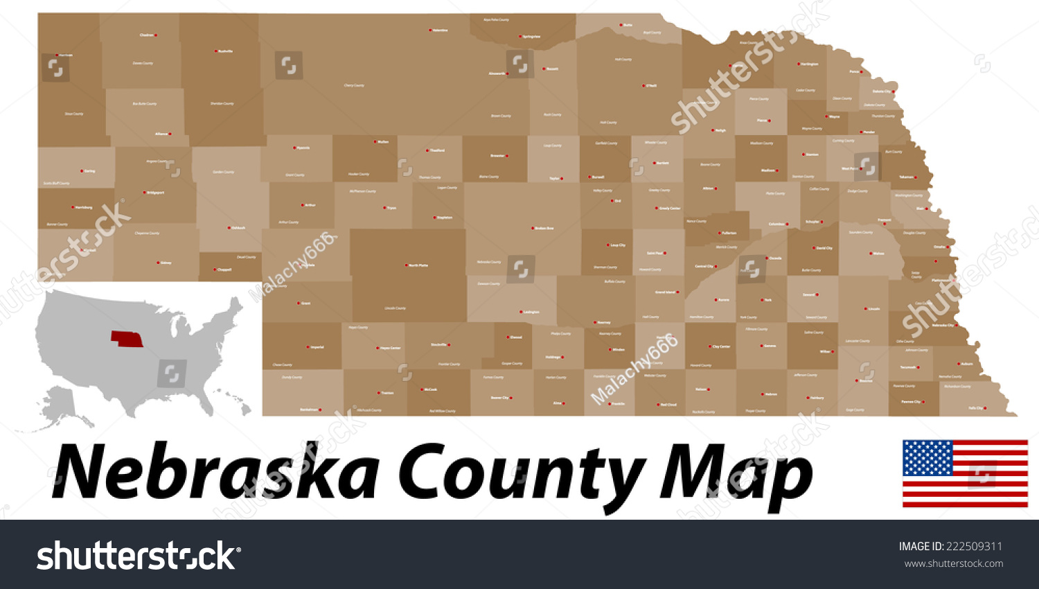 Large Detailed Map State Nebraska All: เวกเตอร์สต็อก (ปลอดค่าลิขสิทธิ์ ...