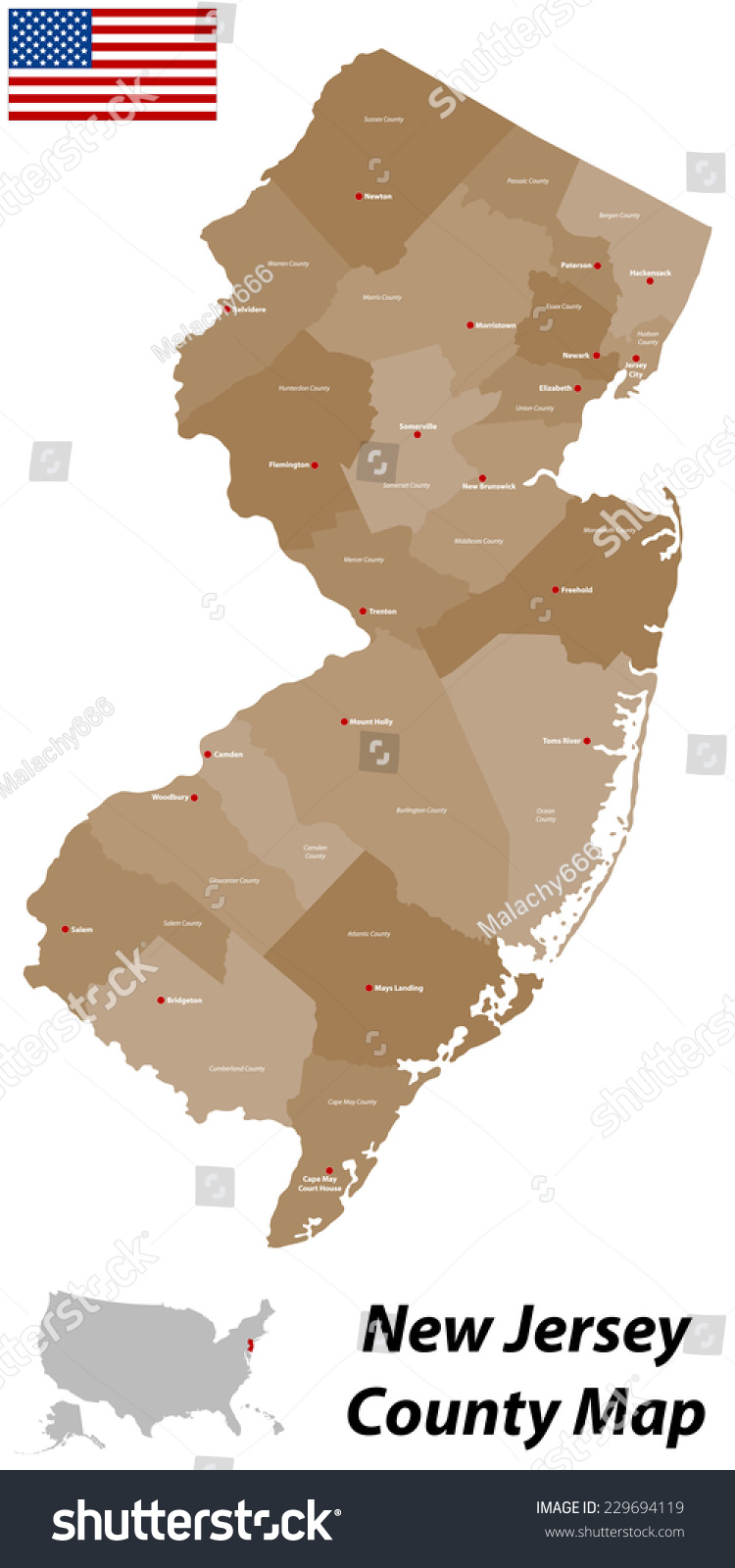 SVG of A large and detailed map of the State of New Jersey with all  counties and main cities. svg
