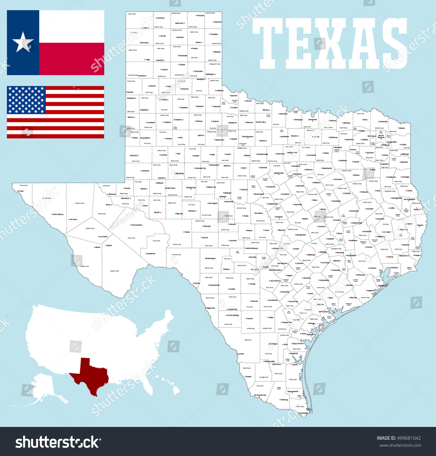 Large Detailed Map State Texas All Stock Vector Royalty Free