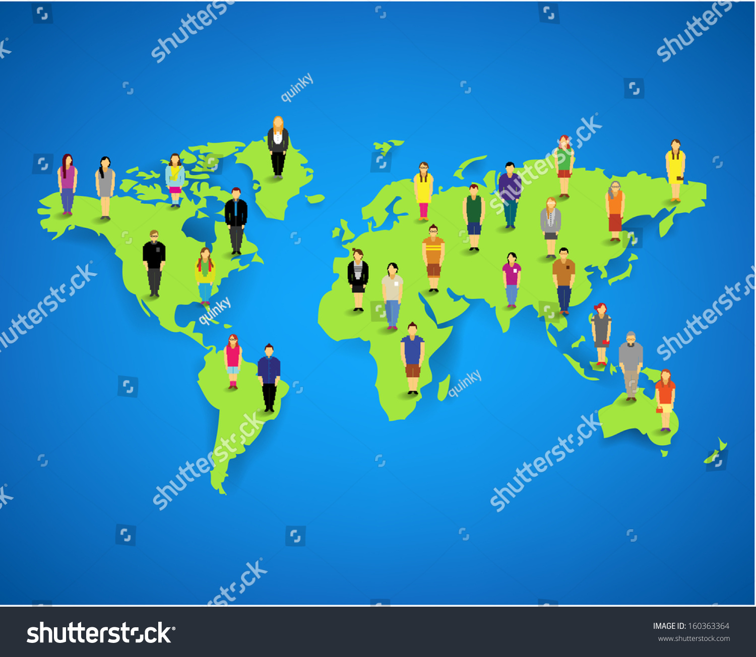 A Large Group Of People From Different Country Standing On Map Vector ...