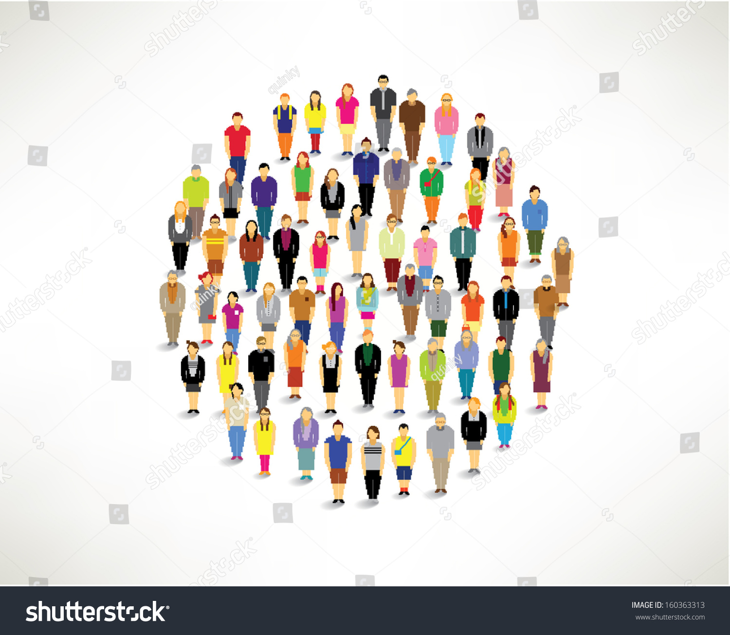 Large Group Pixel People Gather Together Stock Vector Royalty Free