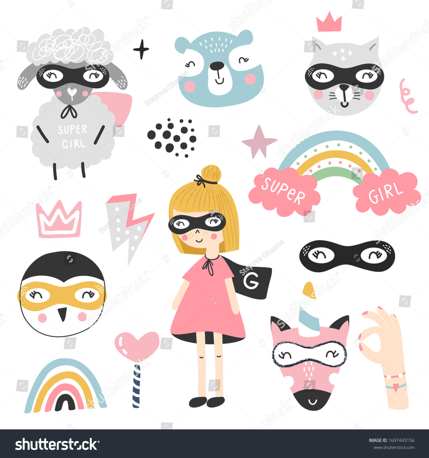 Large Set Kids Superheroes Animals Elements Stock Vector (Royalty Free ...