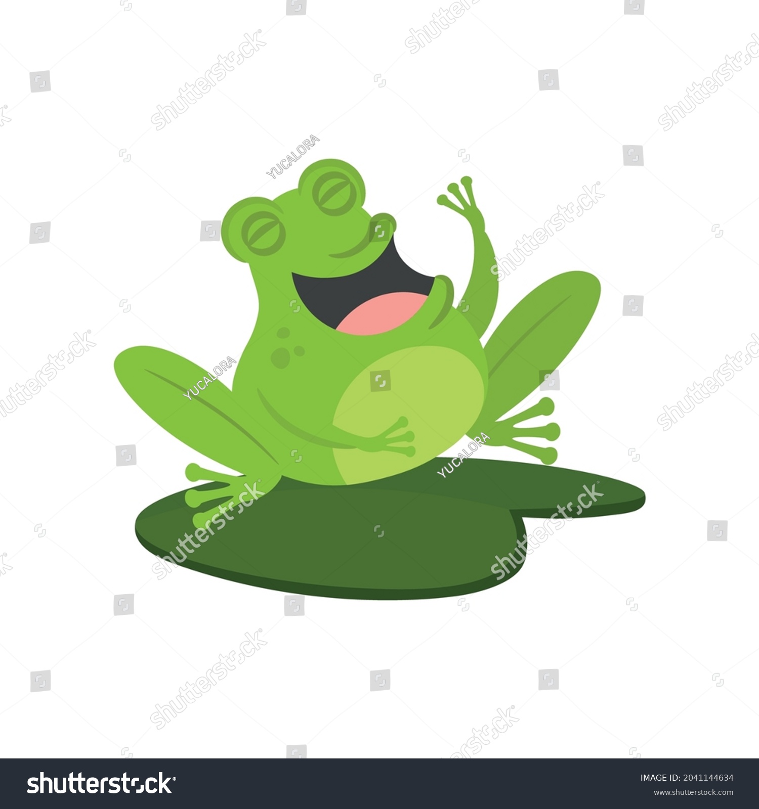 green frog smiling on lily pad clip art preview