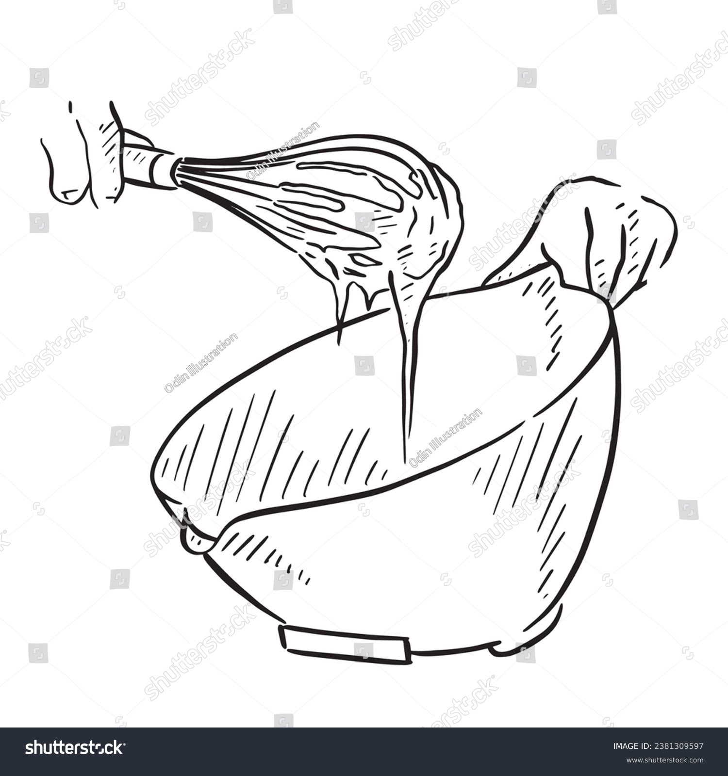 SVG of A line drawing of hands whisking some batter. Dripping from the whisk and into a bowl.  svg