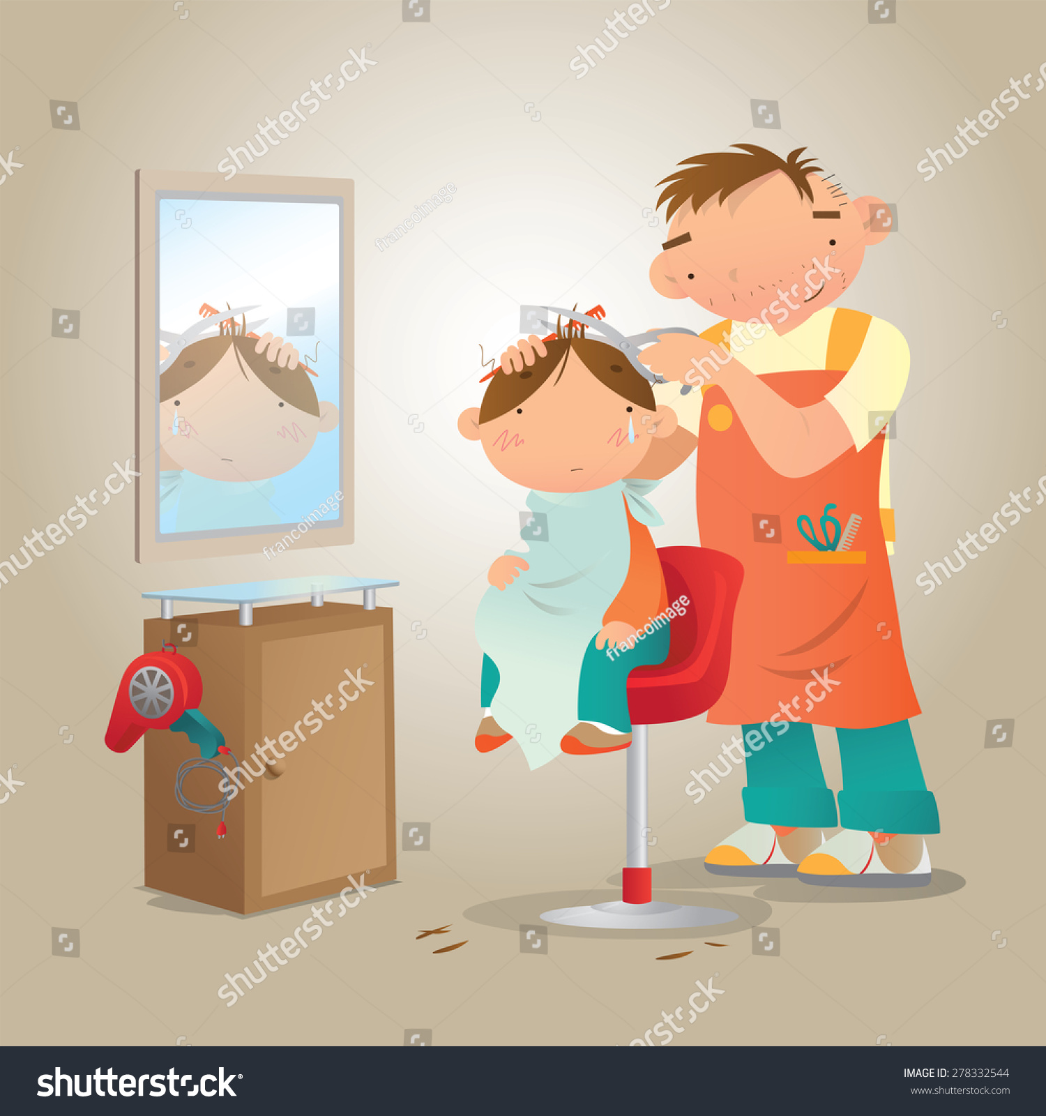 A Little Boy Gets A Haircut Unhappily Stock Vector Illustration ...