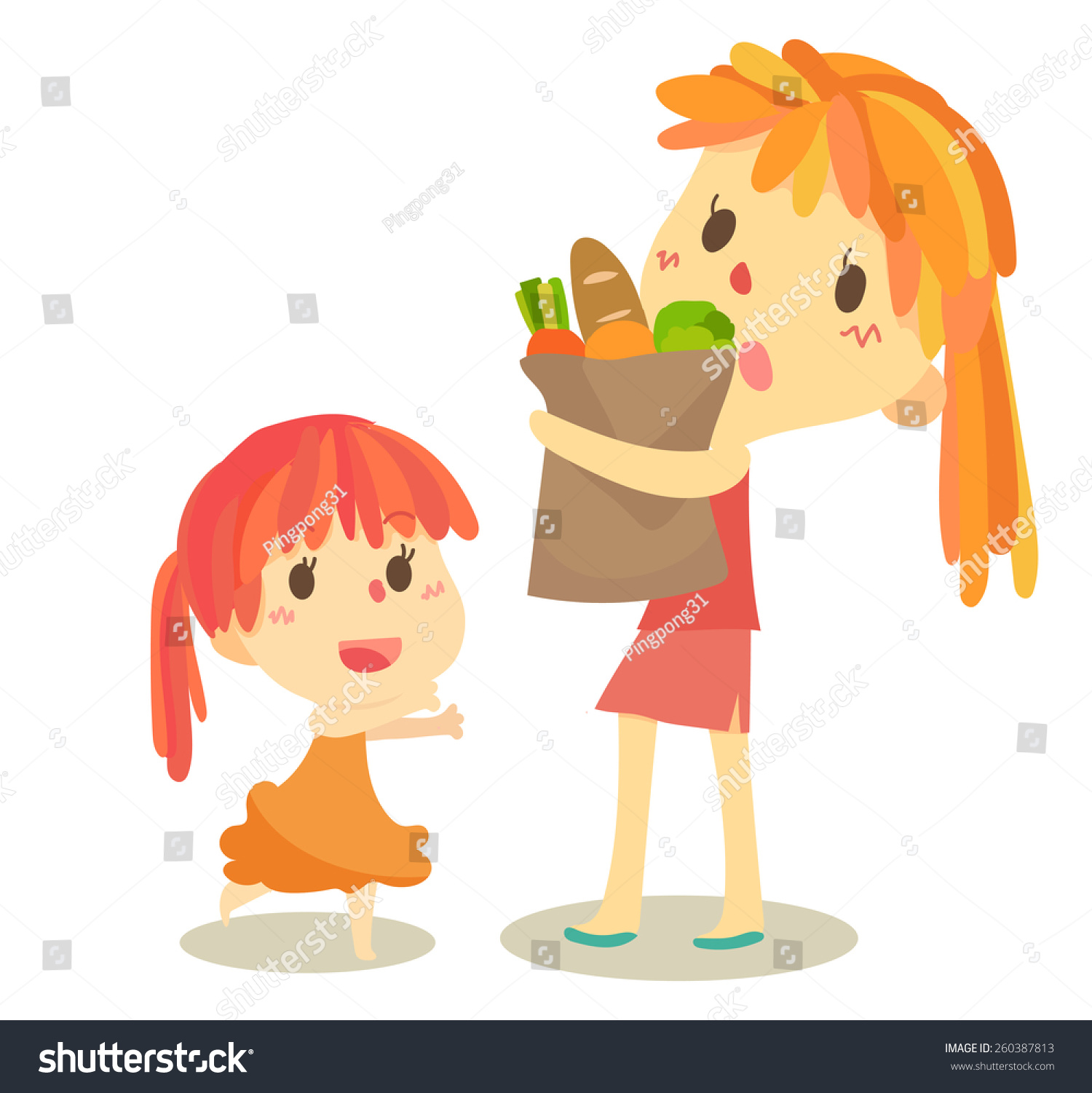 Little Girl Help Her Mom Carrying Stock Vector (Royalty Free) 260387813