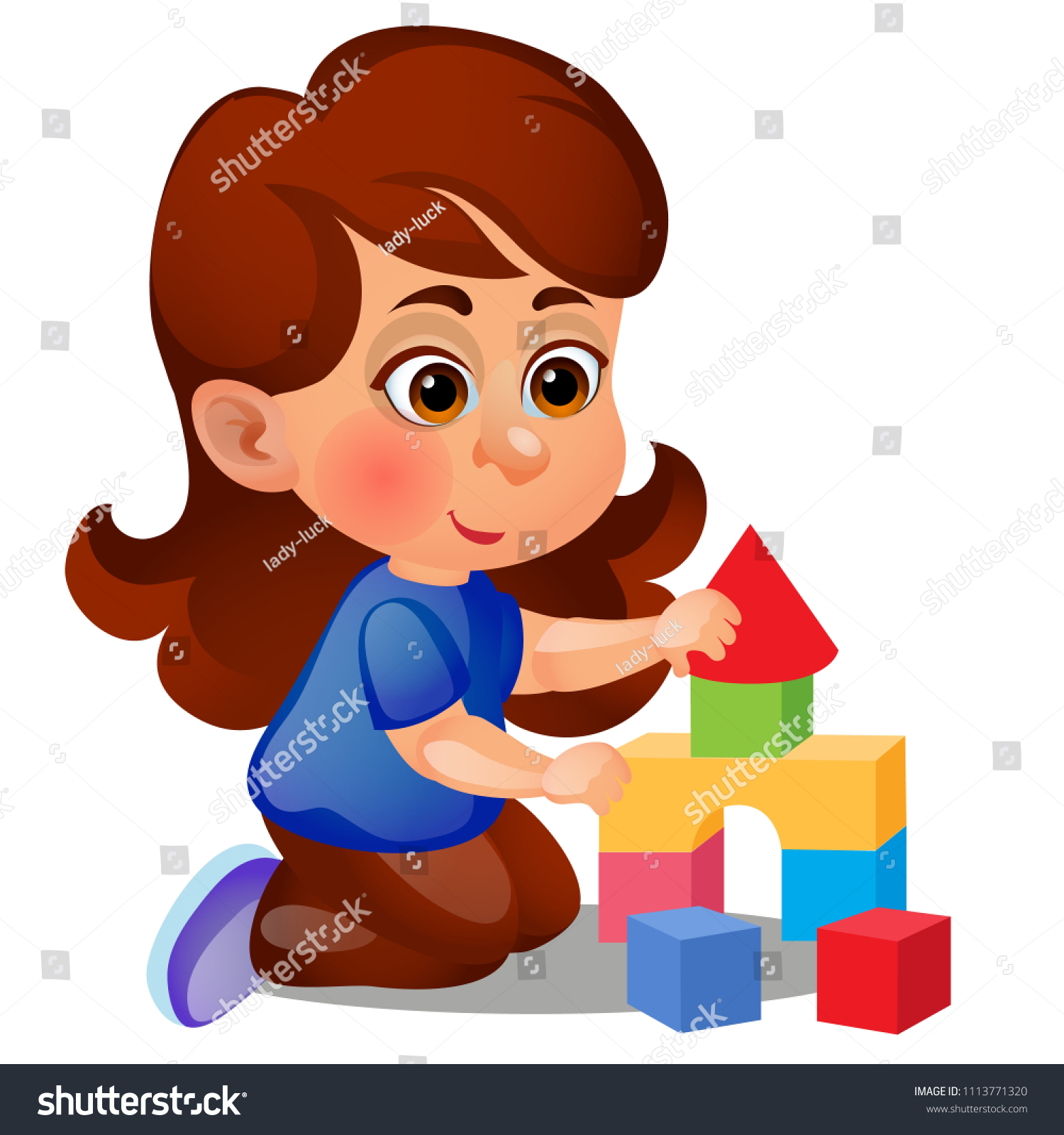 Little Girl Building Fortress Plastic Cubes Stock Vector (Royalty Free ...