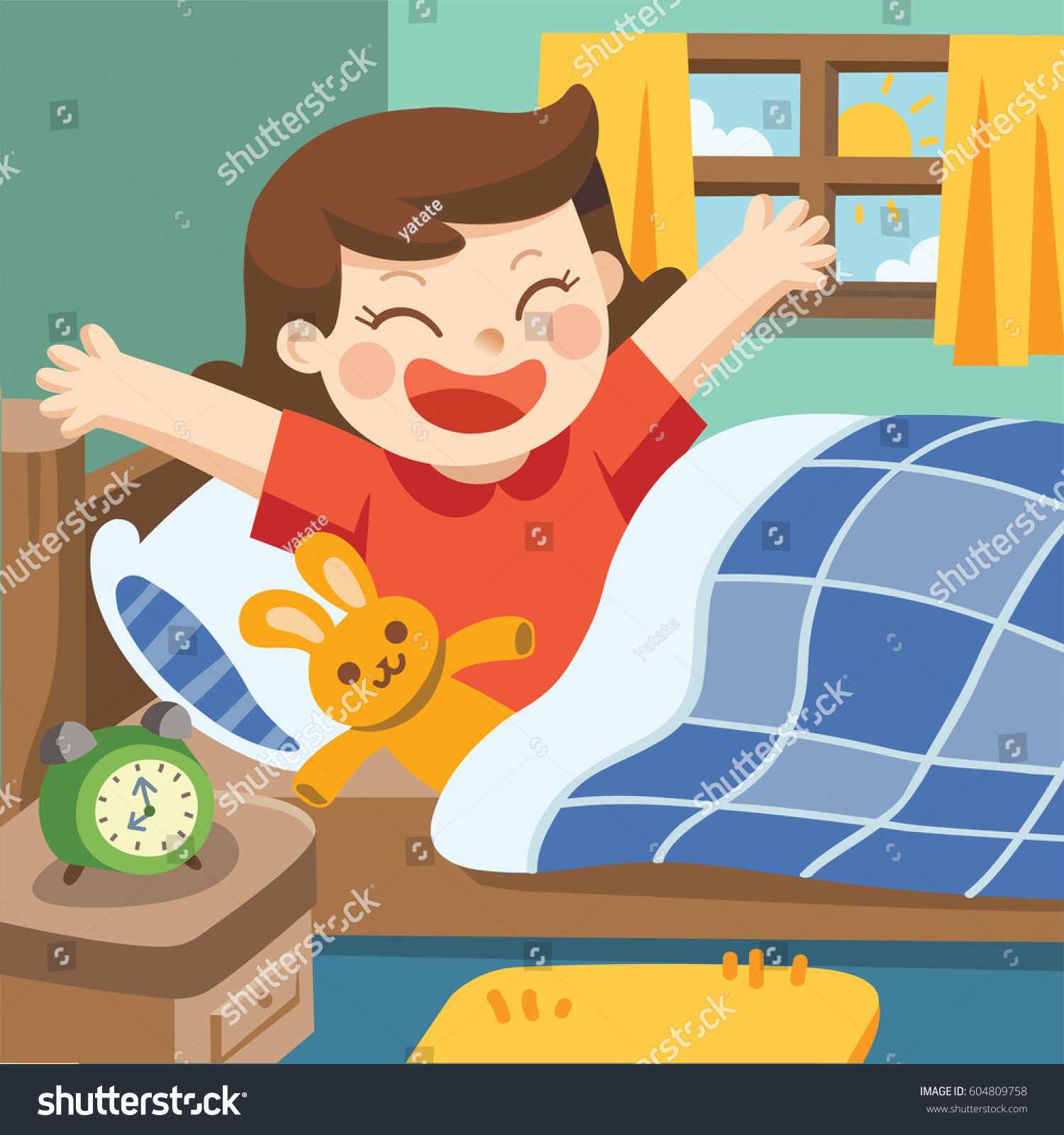 Little Girl Wake Morning Stock Vector 604809758 - Shutterstock