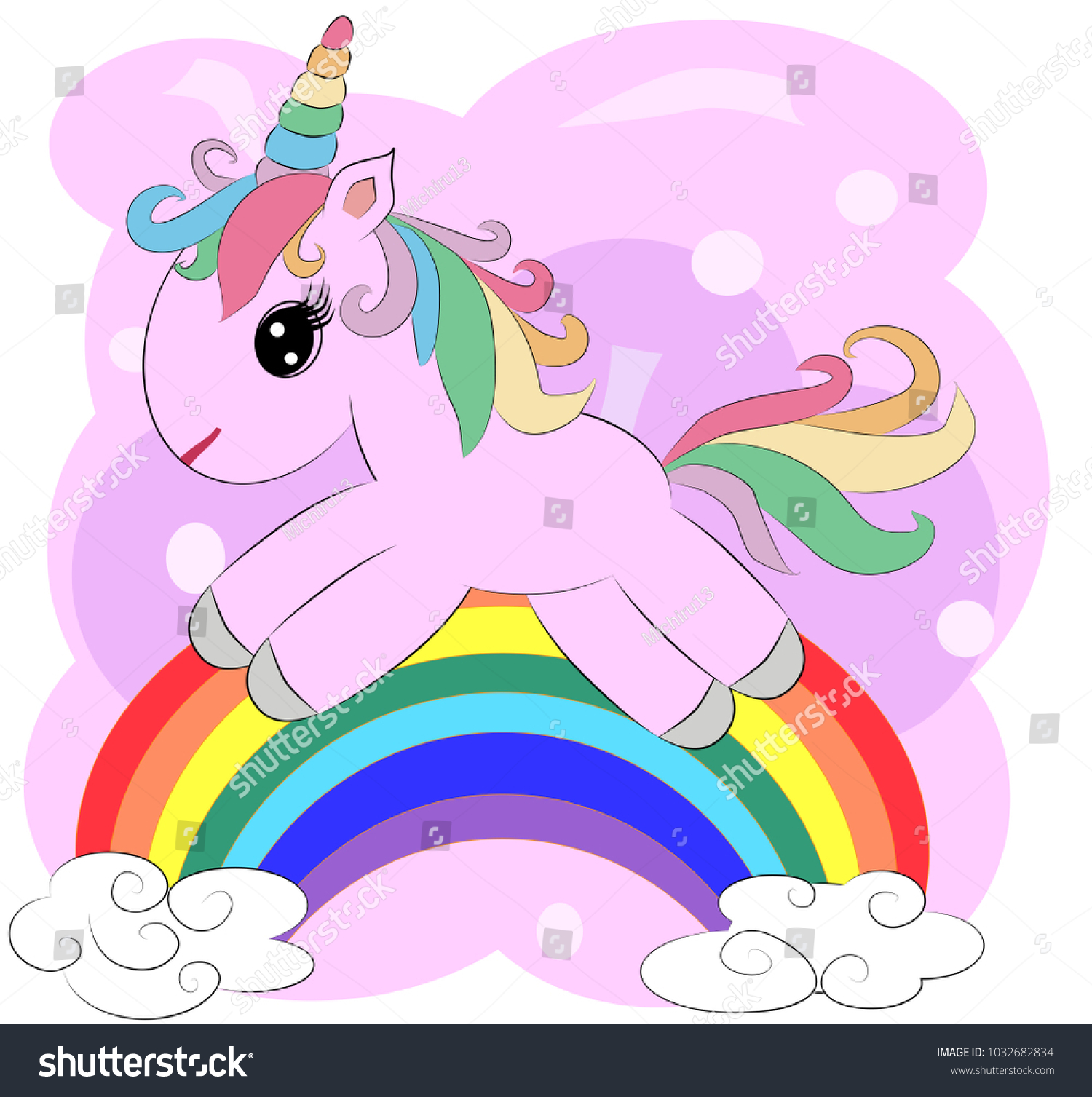 Little Pink Cute Cartoon Unicorn On Stock Vector (Royalty Free ...