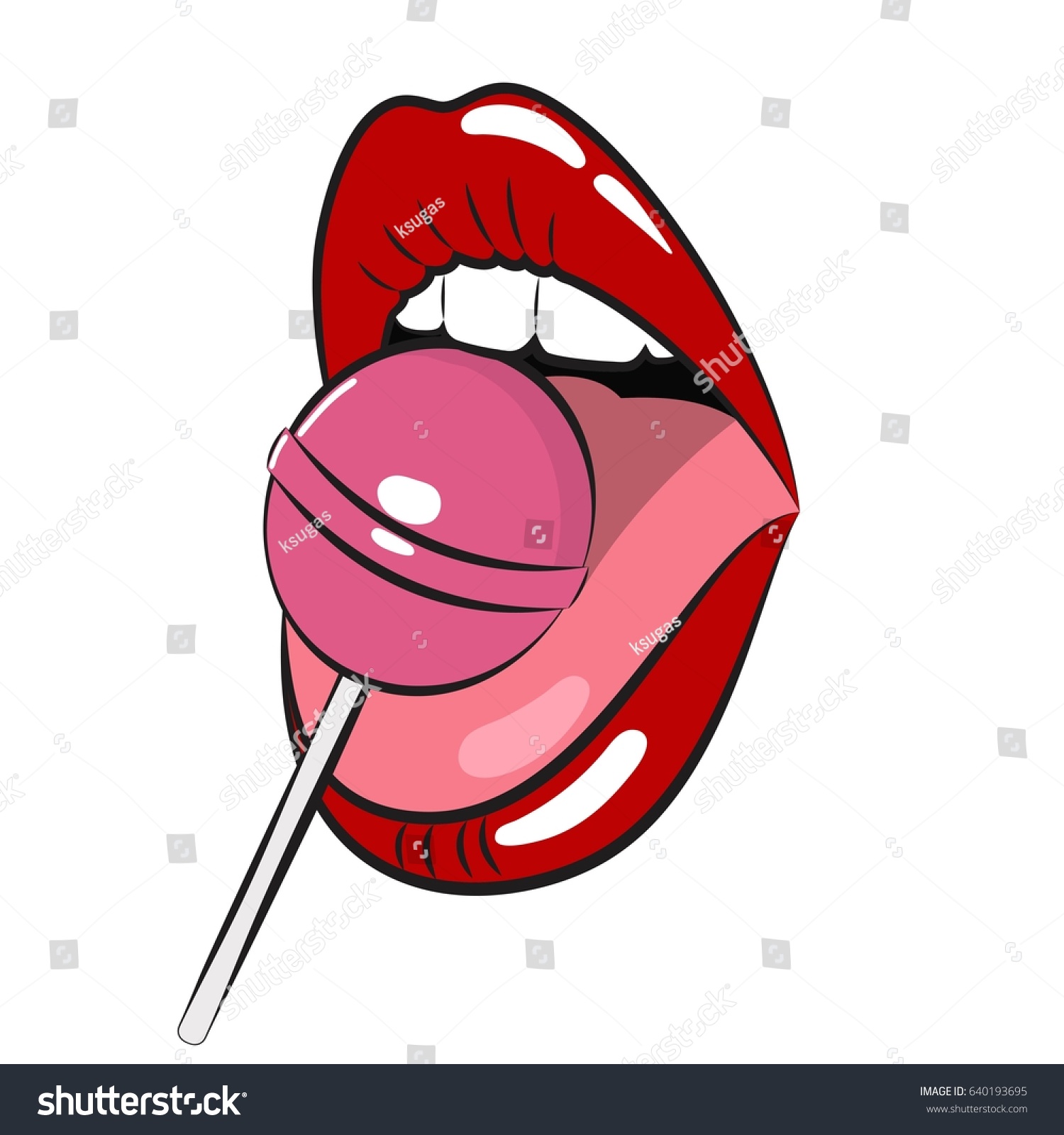 Lollipop Mouth Glossy Red Woman Lips Stock Vector 640193695 Shutterstock