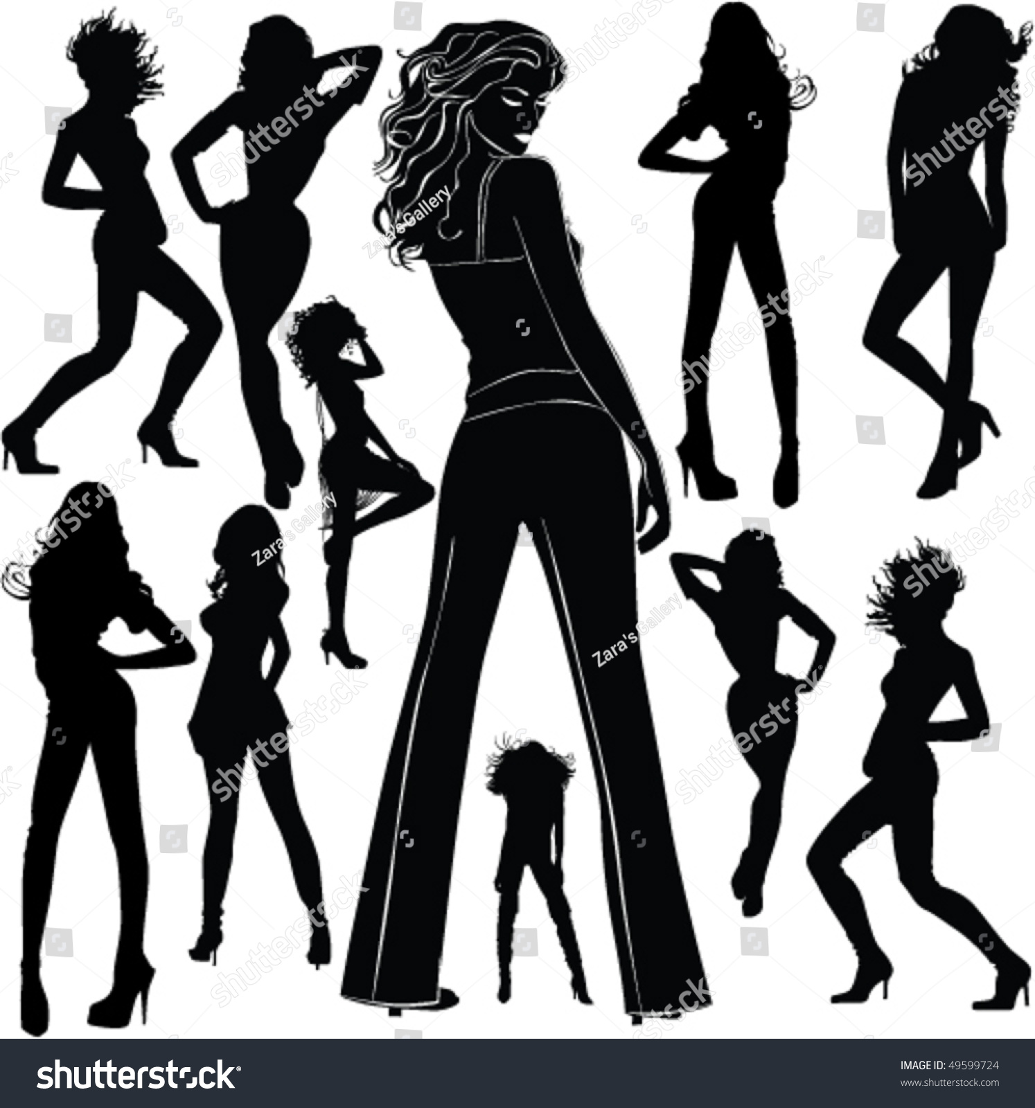 Vektor Stok Vector Black Silhouettes Beautiful Women On Tanpa Royalti Shutterstock