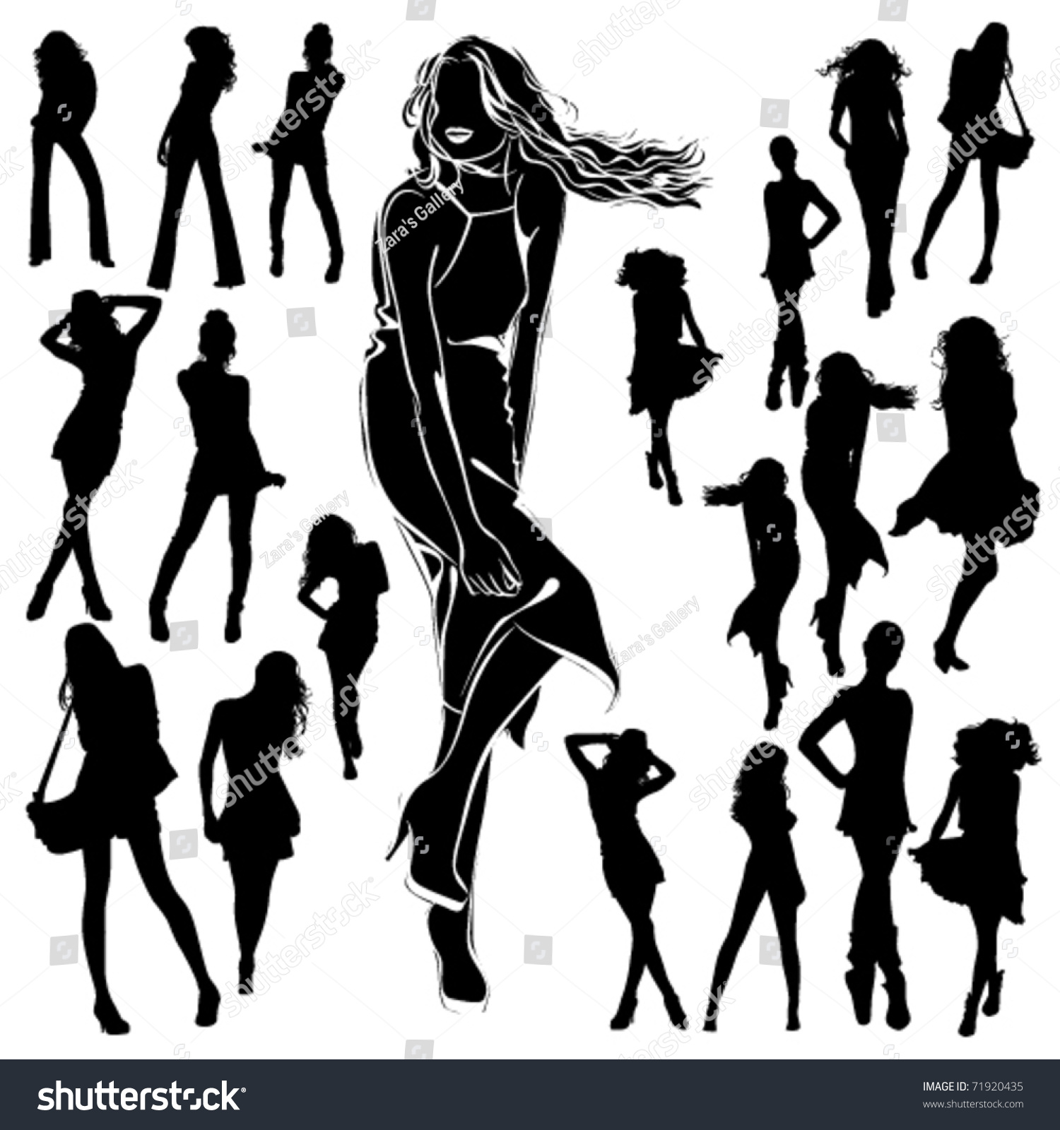 Vector Silhouettes Beautiful Sitting Women On Stock Vector 71920435 ...