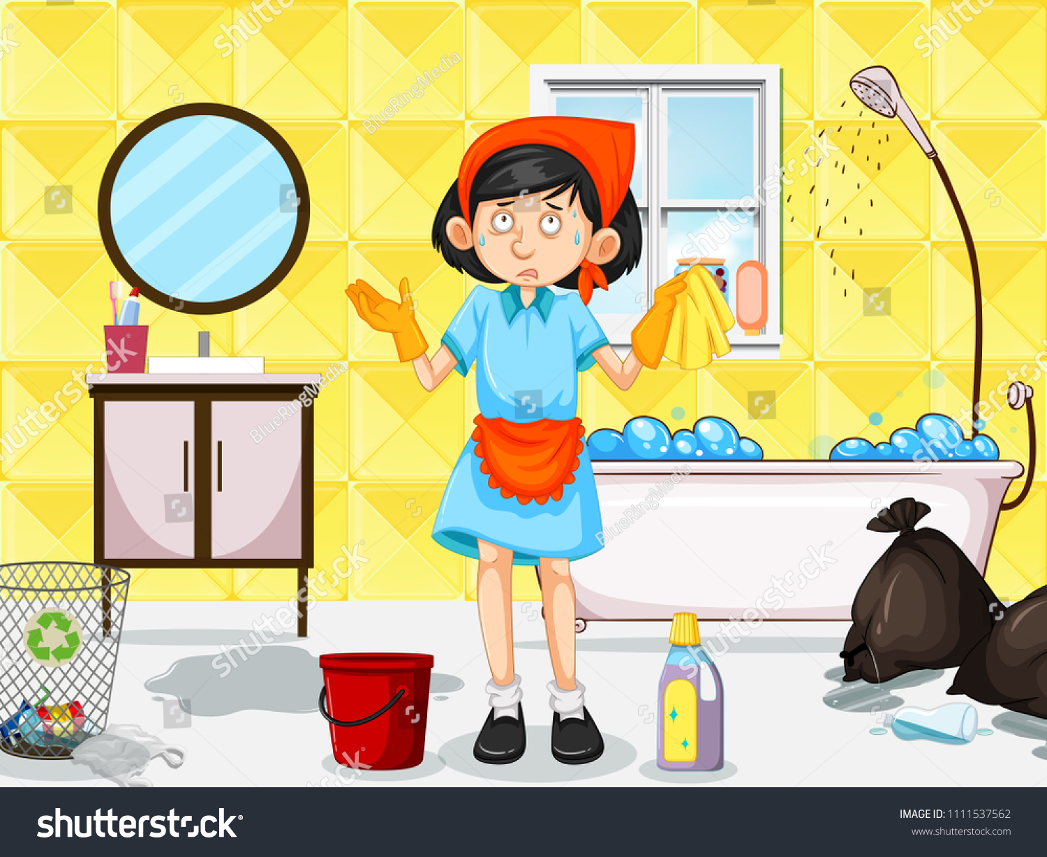 Maid Cleaning Dirty Toilet Illustration Stock Vector (Royalty Free ...