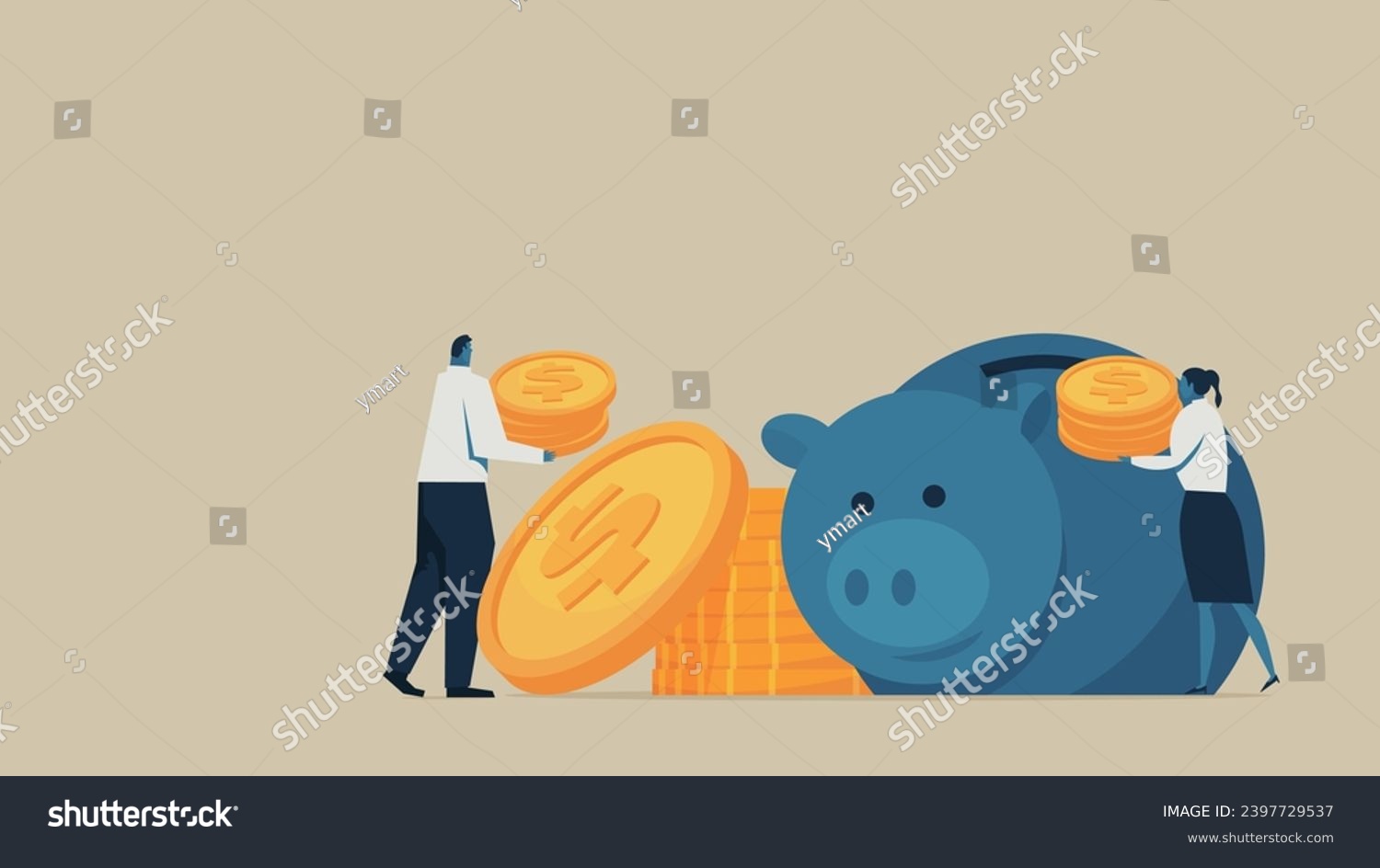 SVG of A man and a woman put dollar coins into a piggy bank. svg