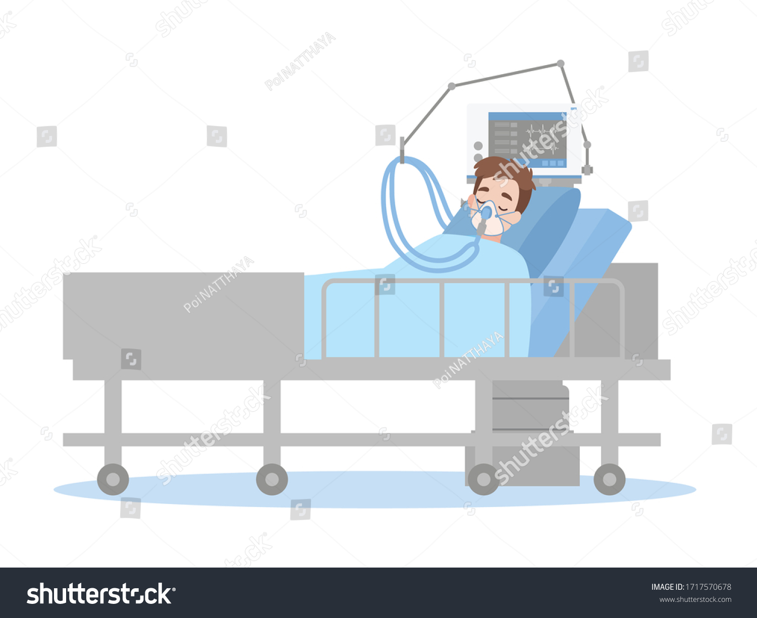 Man Lying On Bed Hospital Room Stock Vector (Royalty Free) 1717570678 ...