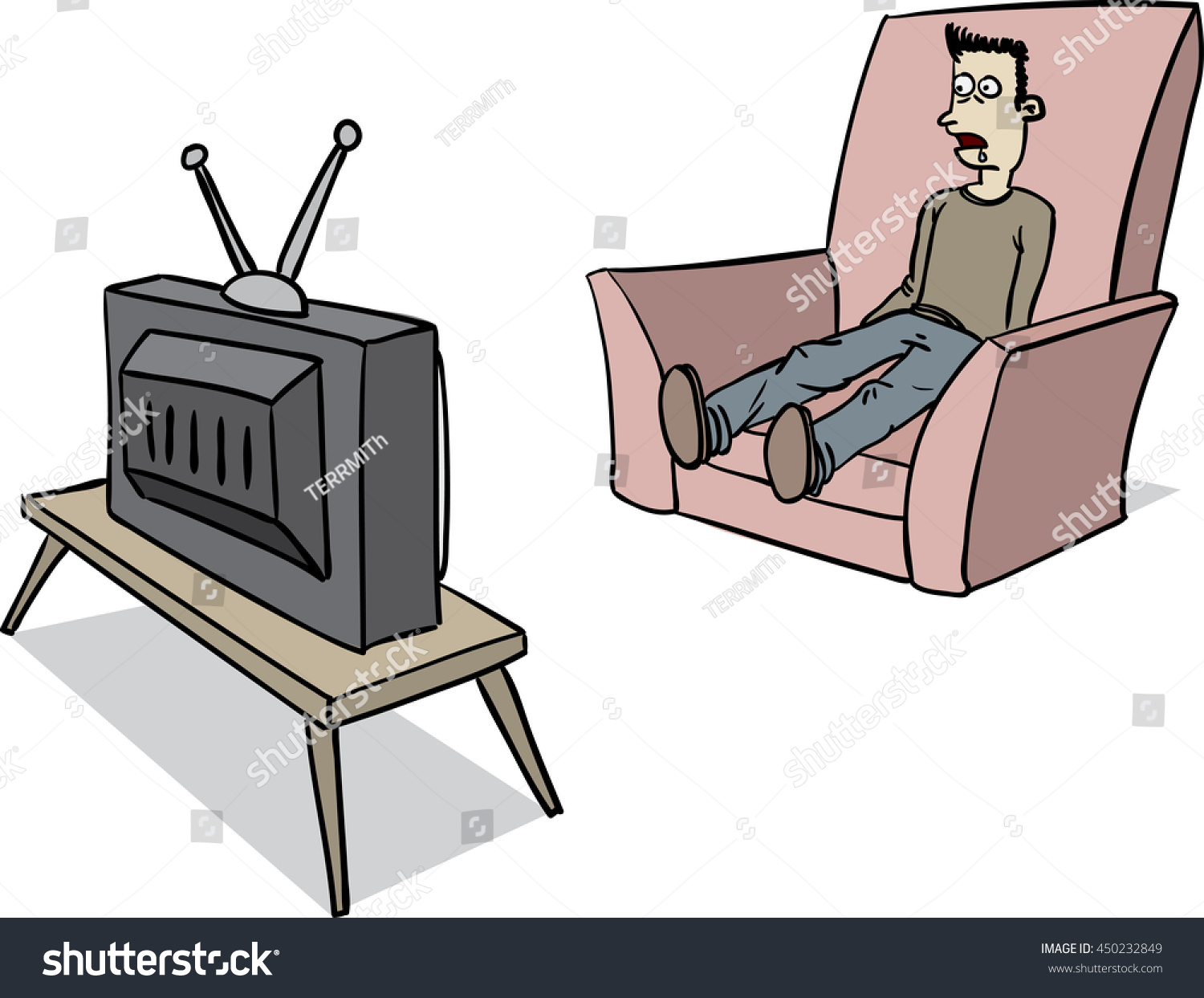 Man Watching Tv He Literally Hypnotized Stock Vector (Royalty Free ...