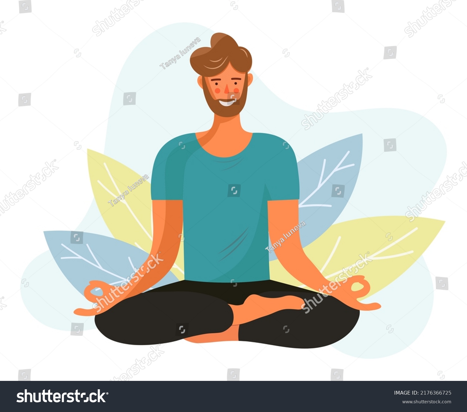 Man Meditates Nature Conceptual Isolated Illustration Stock Vector ...