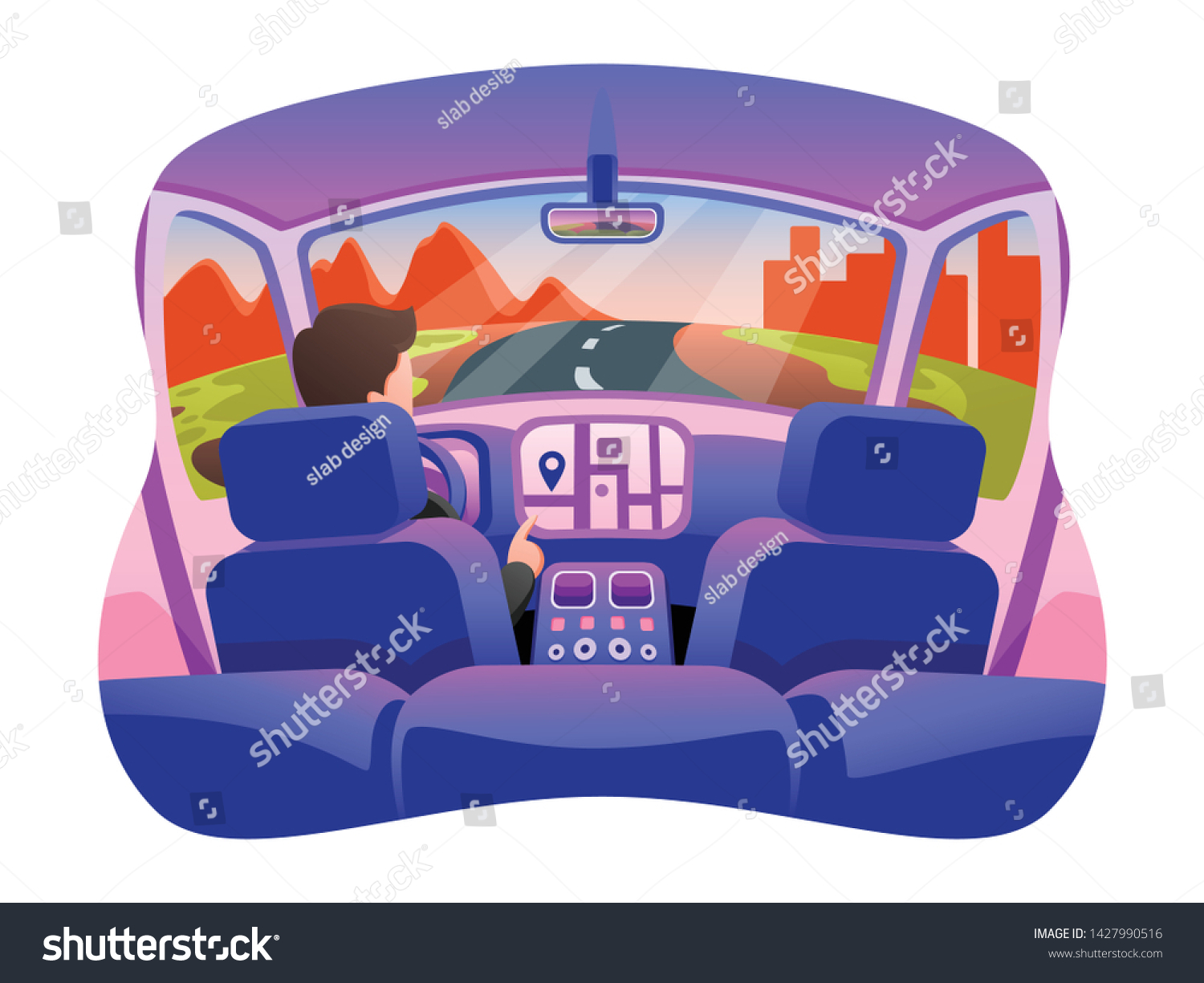 Man Sitting On Front Seats Car Vector De Stock Libre De Regalías 1427990516 Shutterstock 0665