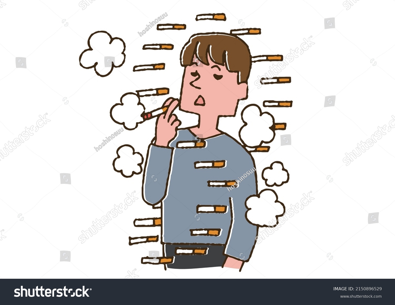 Man Smoking Electronic Cigarette Comical Handwritten Stock Vector 