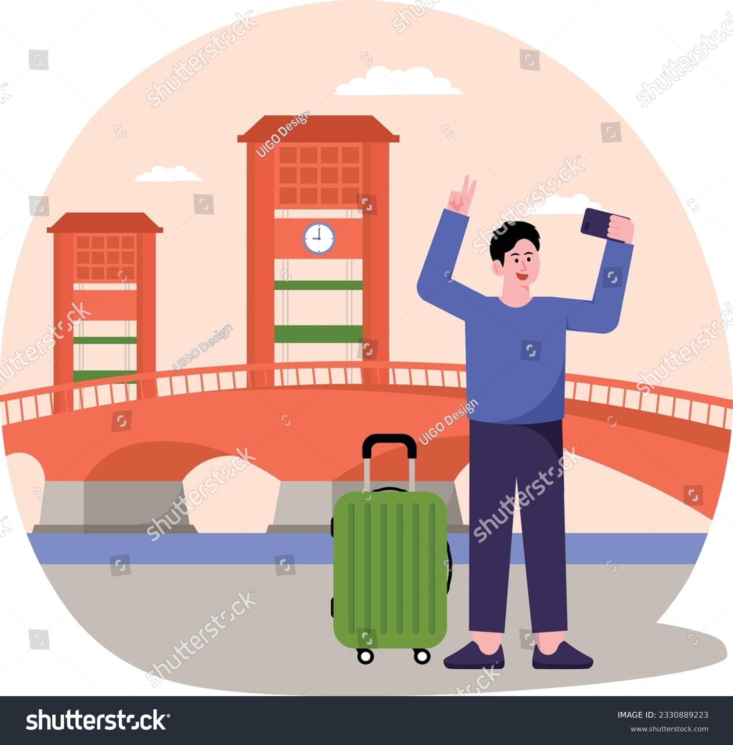 SVG of A Man Traveling To Ampera Bridge Illustration svg