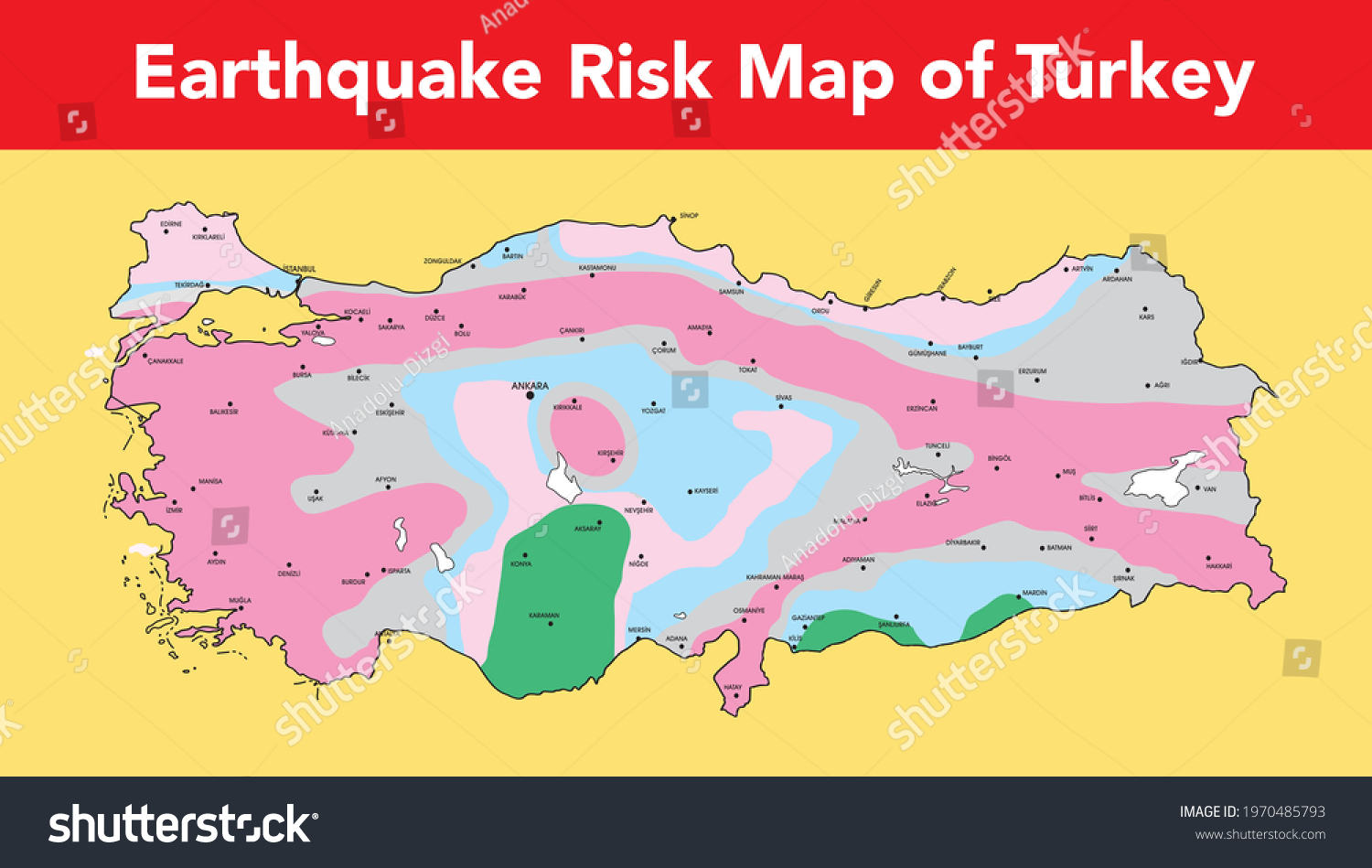 Map Showing Earthquake Risk Map Turkey Stock Vector (Royalty Free