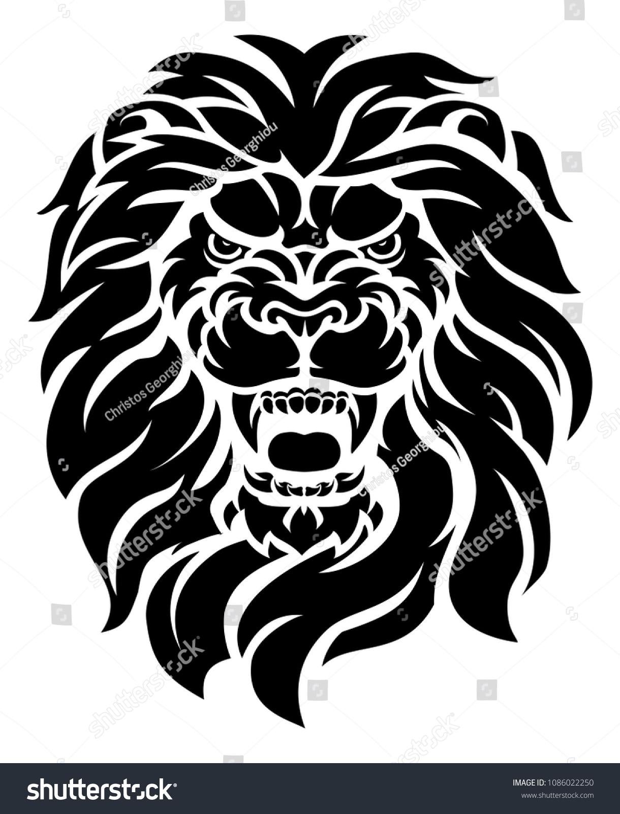 Mean Looking Lion Face Roaring Viewer Stock Vector Royalty Free