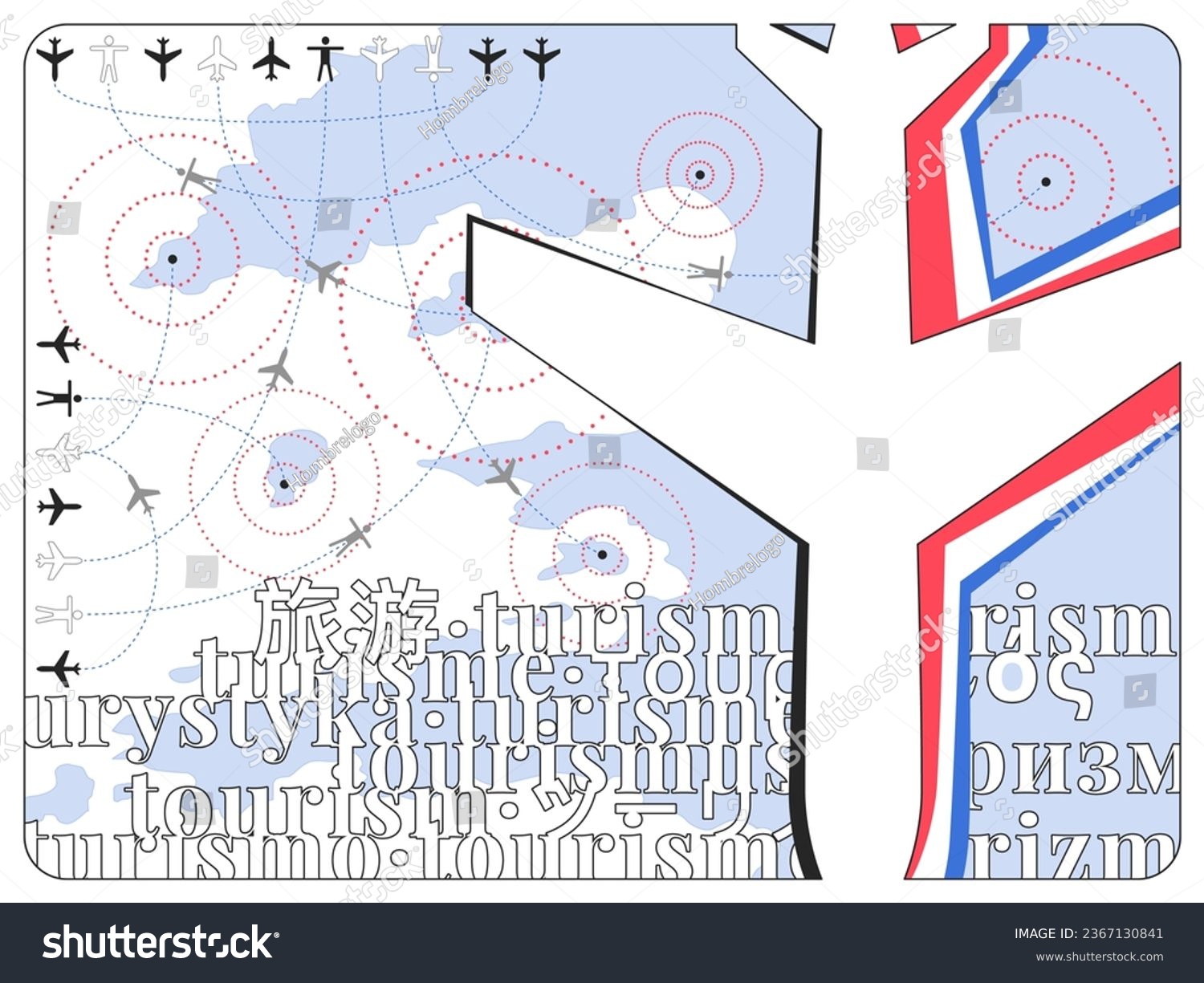 SVG of A minimalist flat representation of the impact of tourism and air transport on destinations svg
