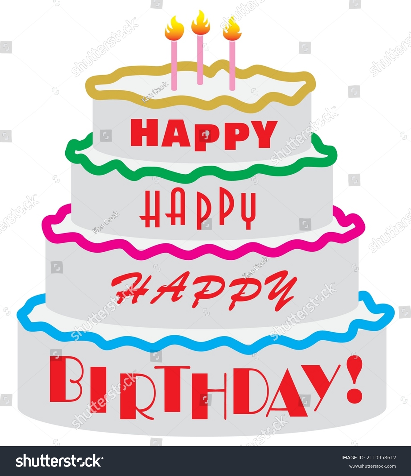 Multiple Layered Cake Candles Happy Birthday Stock Vector (Royalty Free ...