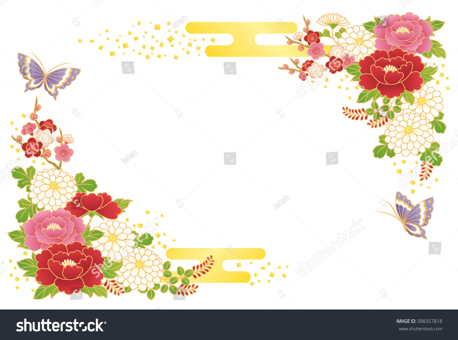 new years card frame japanese flowers stock vector (royalty