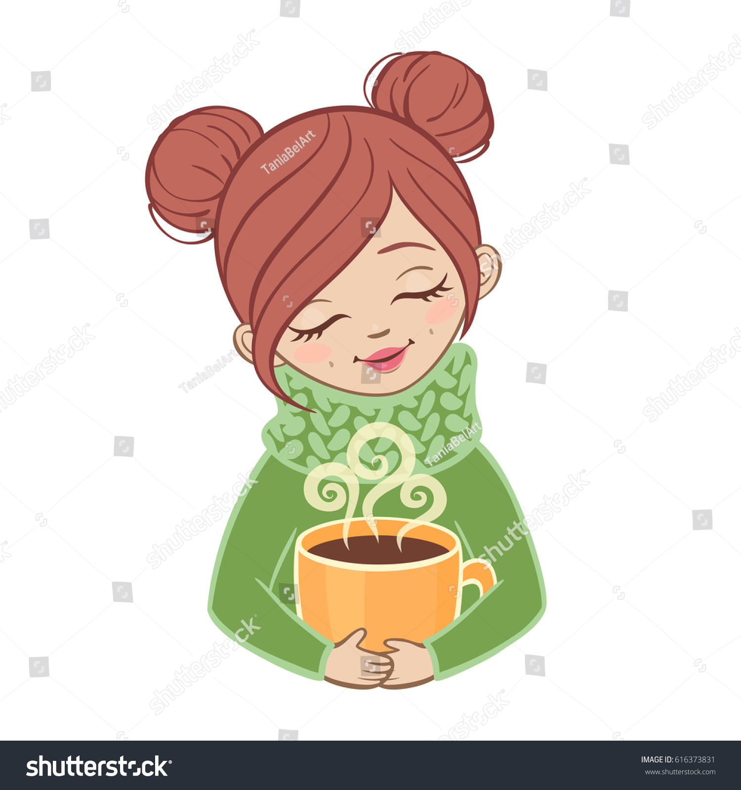 Nice Girl Cup Hot Coffee Isolated Stock Vector 616373831 - Shutterstock