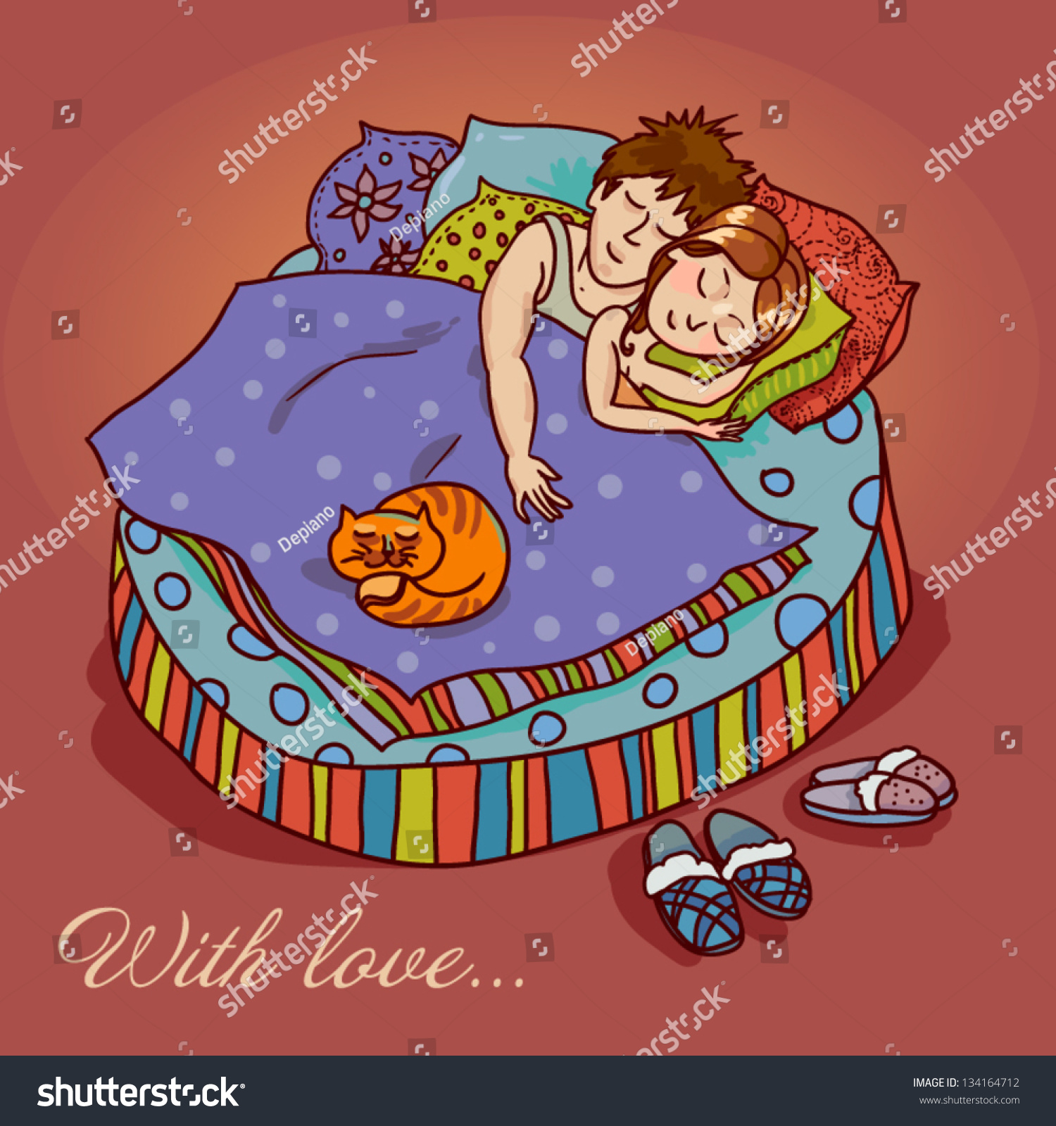 Vektor Stok Pair Lovers Sleeping Illustration Cartoon Style Tanpa Royalti 134164712 Shutterstock