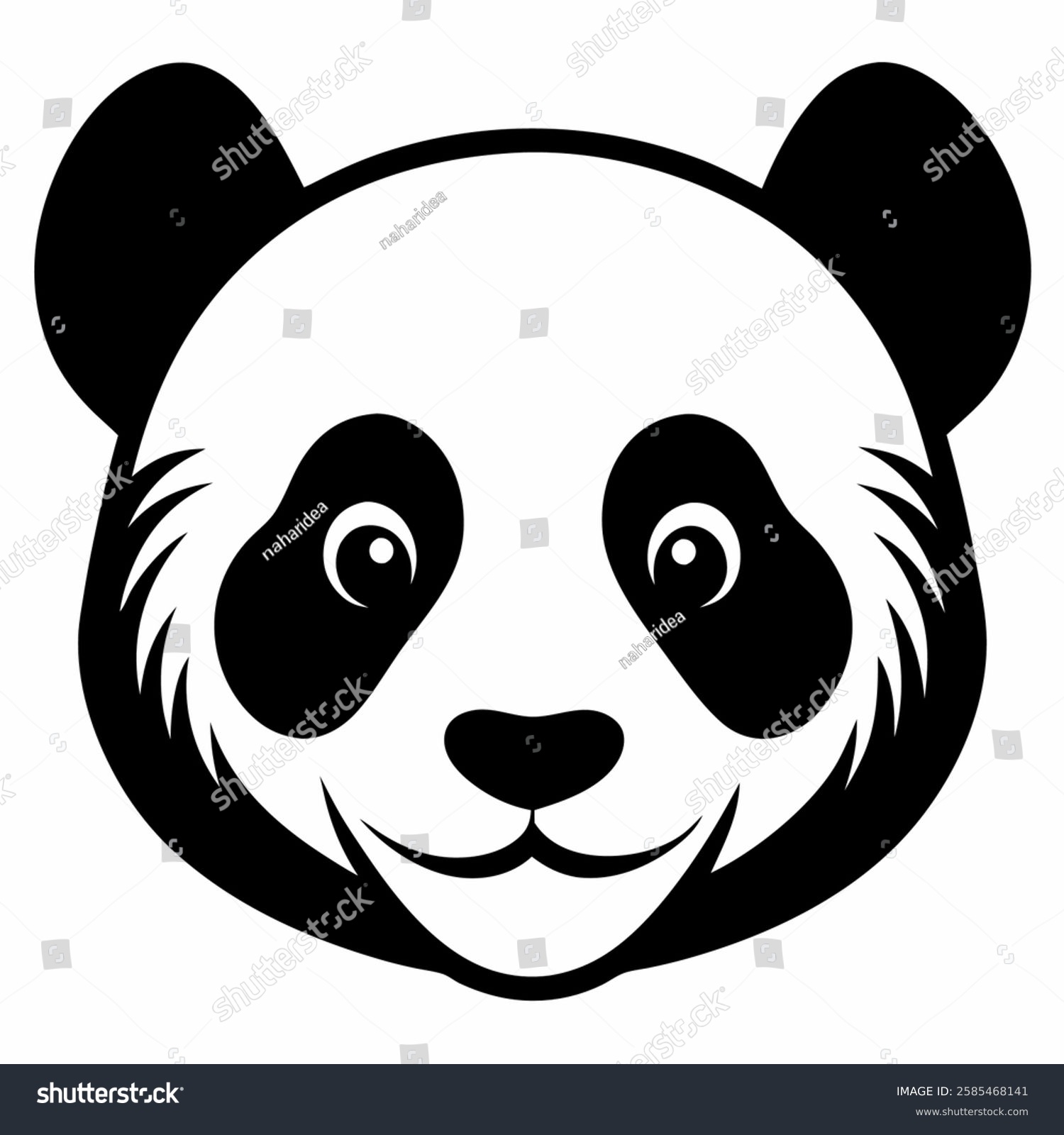 black and white panda face smiling clip art preview