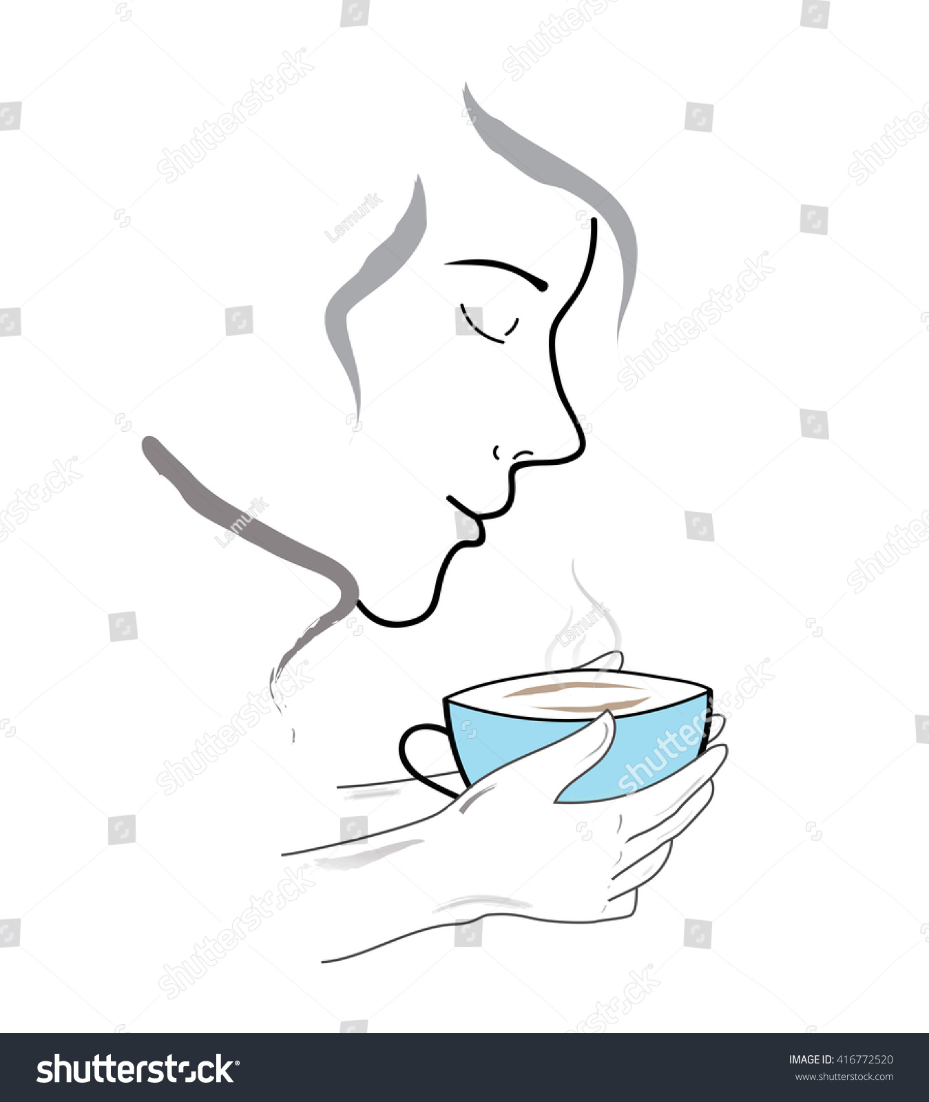 Person Inhales Aroma Coffee Vector Illustration Stock Vector (Royalty ...