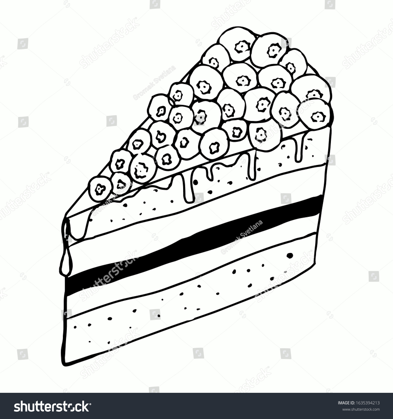 Piece Blueberry Cakemanual Contour Drawing Lineblack Stock Vector ...