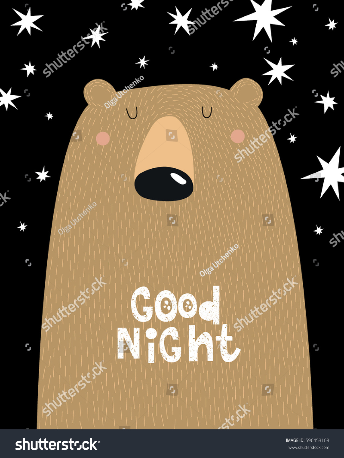 Poster Good Night Cartoon Bear Night Stock Vector 596453108 - Shutterstock