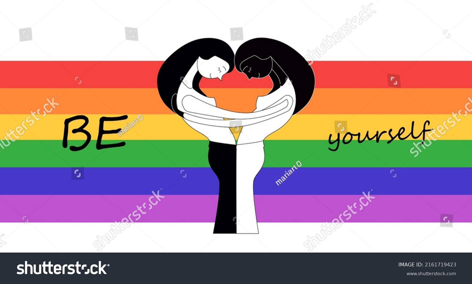 Poster Two Girls Hugging Rainbow Stock Vector Royalty Free 2161719423 Shutterstock 