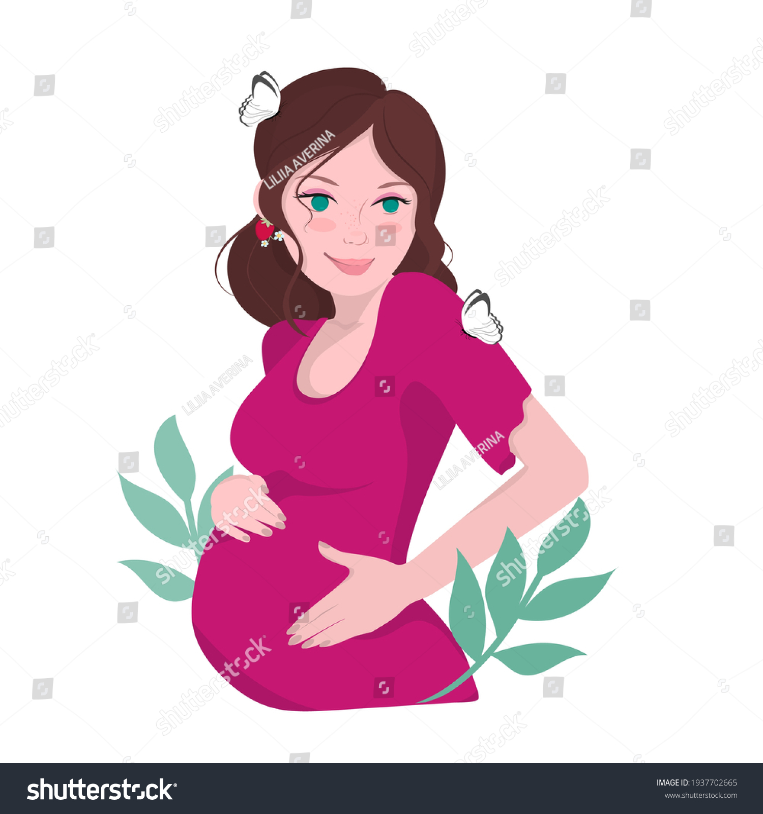 Pregnant Girl Motherhood Woman Waiting Birth Stock Vector (Royalty Free ...