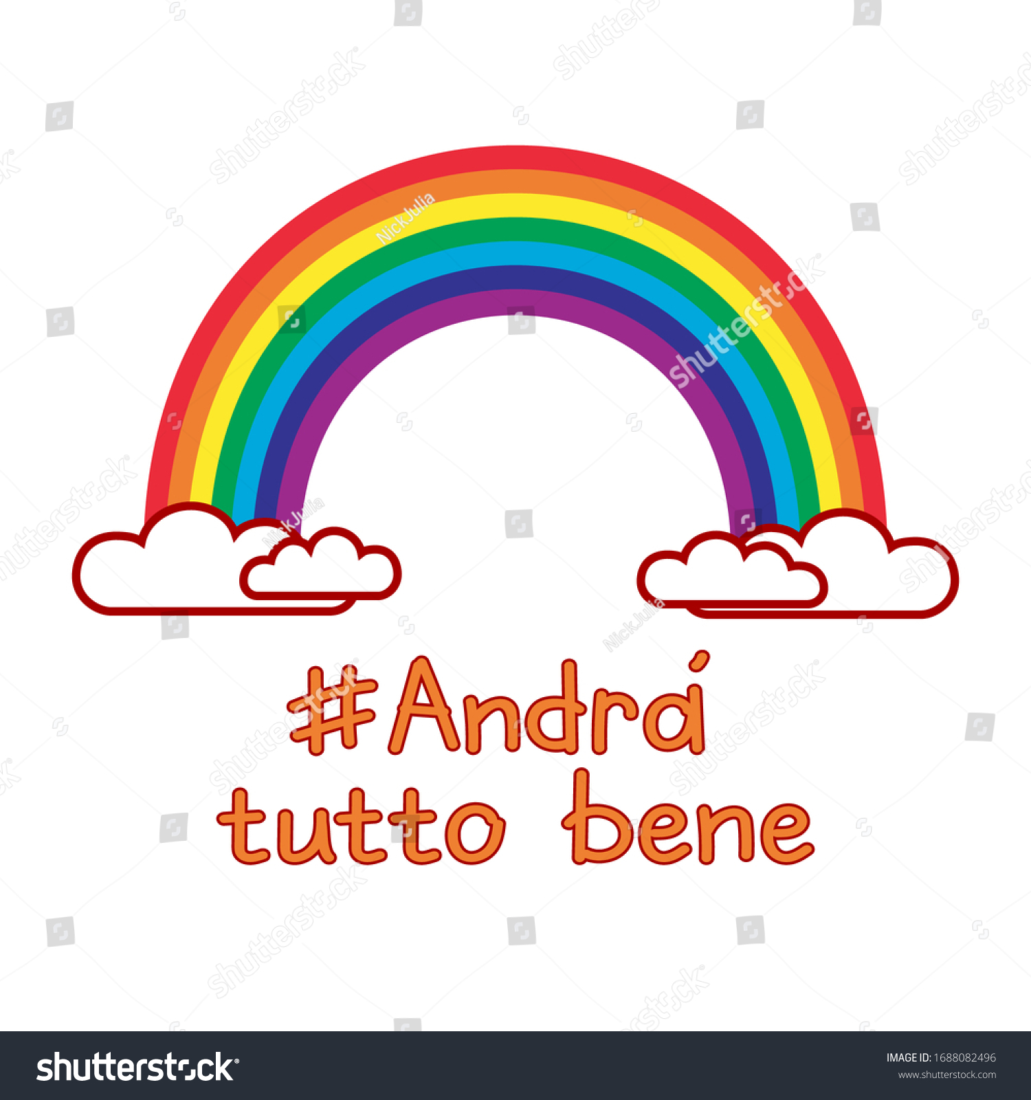 希望と願いの虹 Andrutto Bene イタリア語のスローガンを英語で翻訳 何もかも大丈夫です コロナウイルスとの闘いで検疫中に使われるイタリア語の動機付け句 のベクター画像素材 ロイヤリティフリー Shutterstock