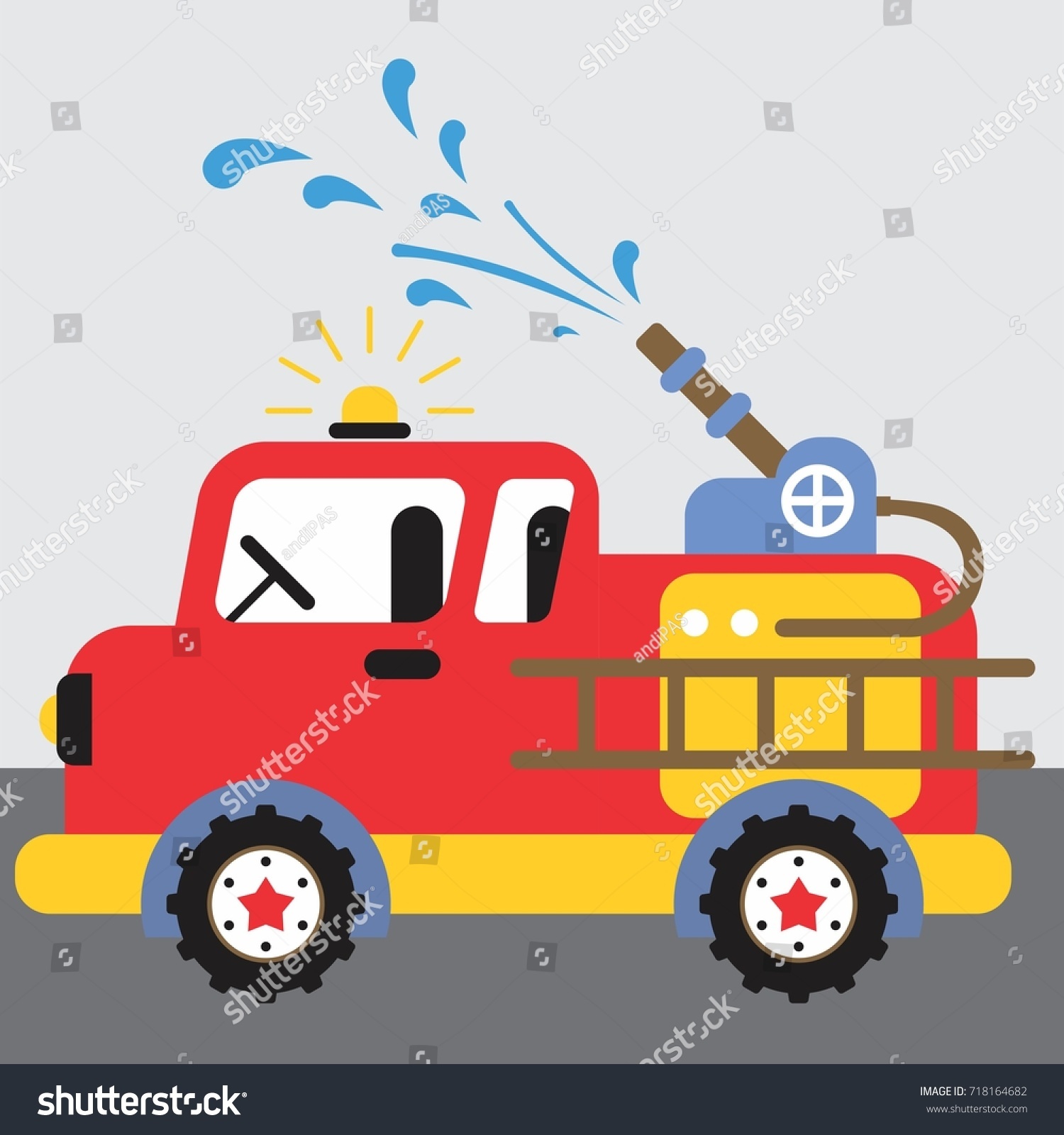 Red Fire Truck Vector Cartoon Stock Vector Royalty Free 718164682