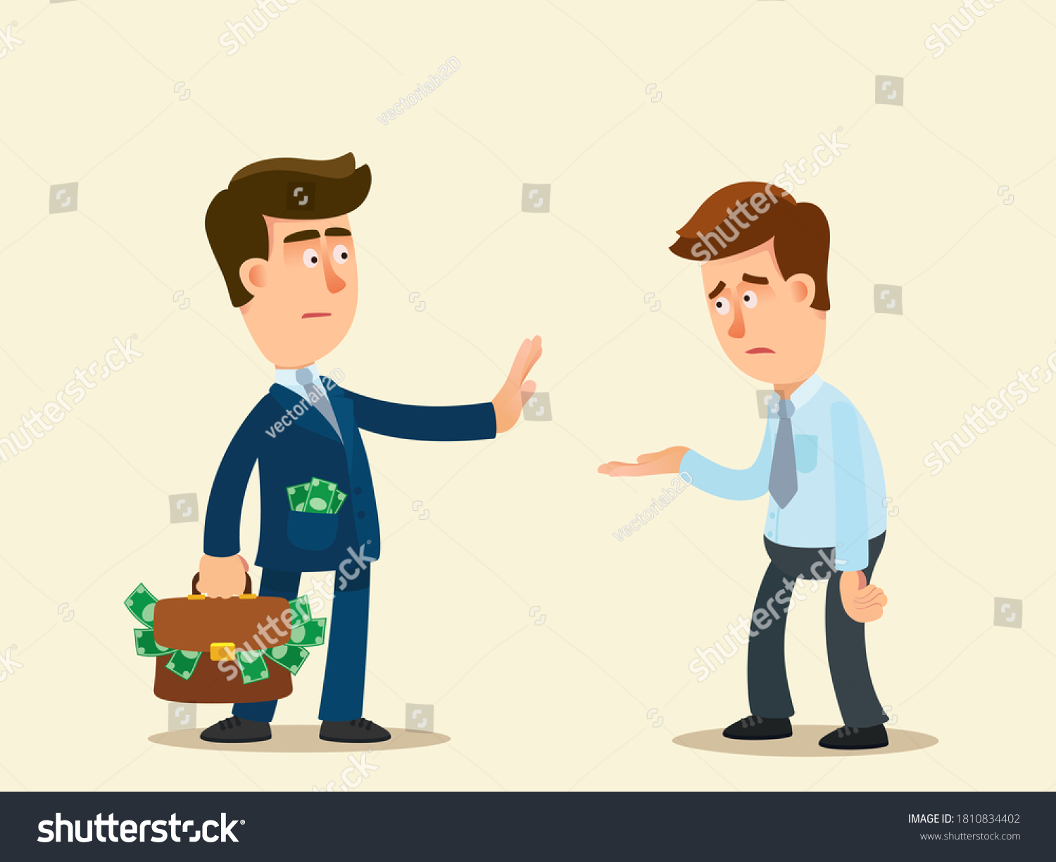 Rich Businessman Refuse Give Money Poor Stock Vector Royalty Free